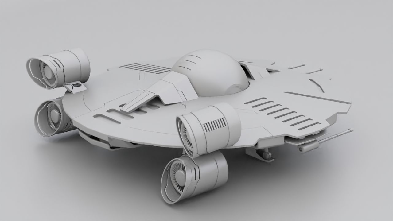 Starship futuristic spaceship flying in air 3D model_21
