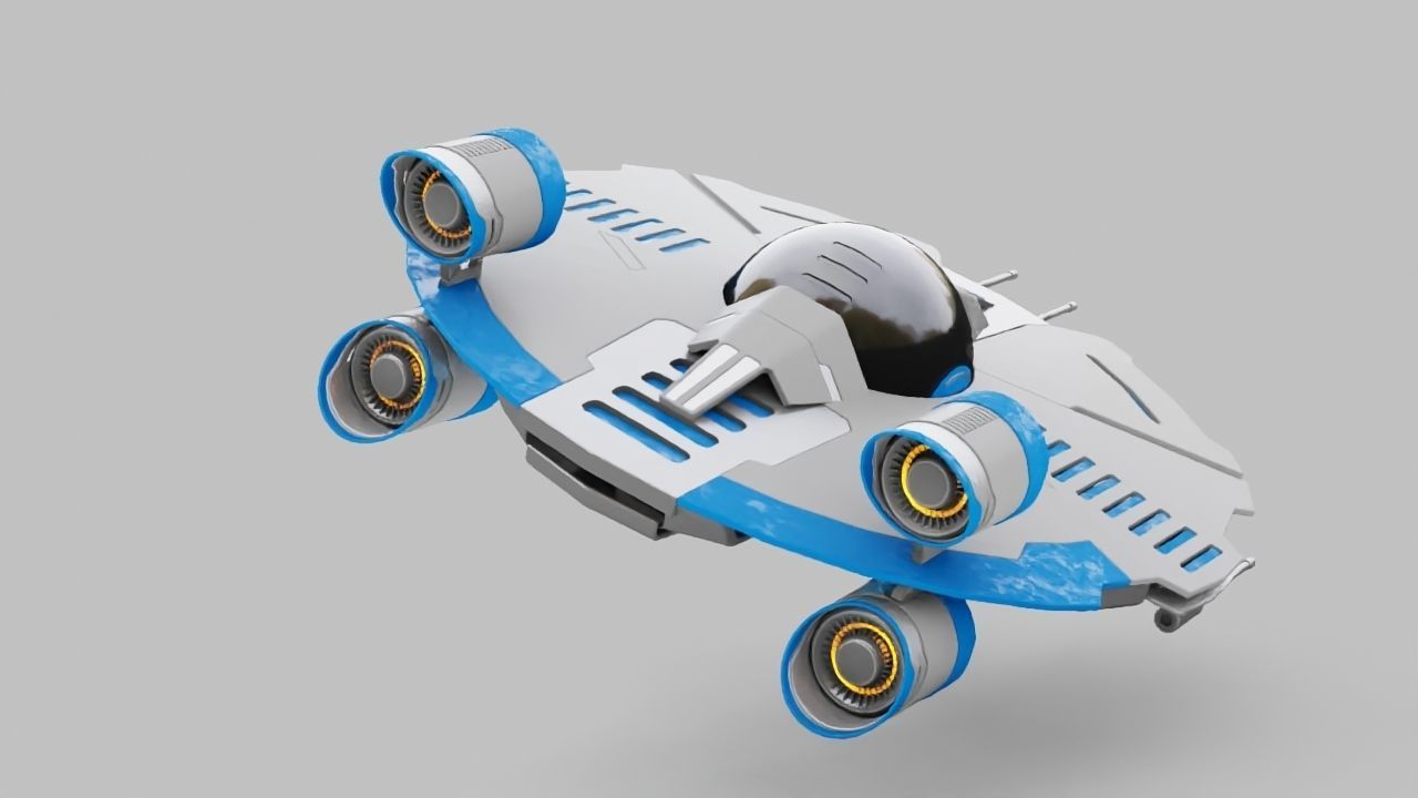 Starship futuristic spaceship flying in air 3D model_2