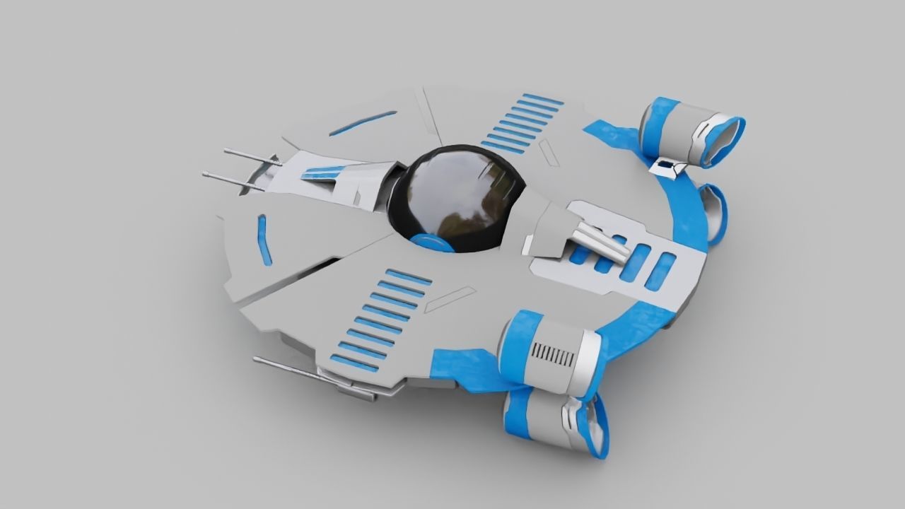 Starship futuristic spaceship flying in air 3D model_6