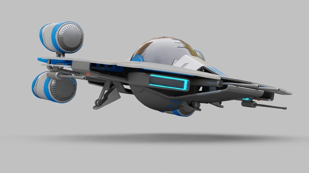 Starship futuristic spaceship flying in air 3D model_11
