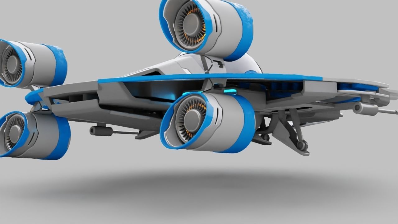 Starship futuristic spaceship flying in air 3D model_13