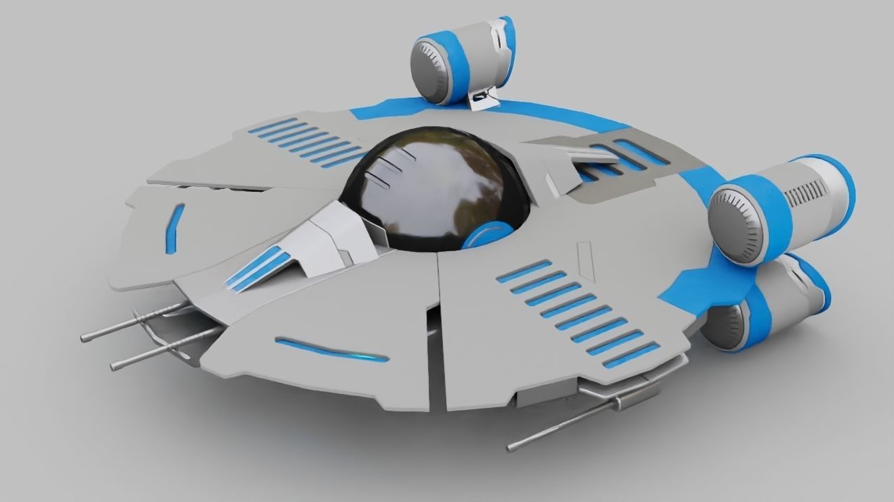 Starship futuristic spaceship flying in air 3D model_7