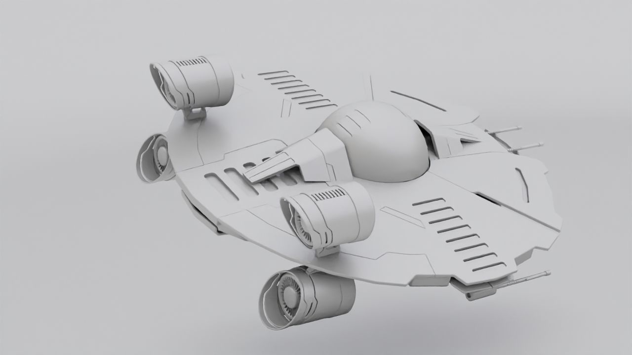 Starship futuristic spaceship flying in air 3D model_15