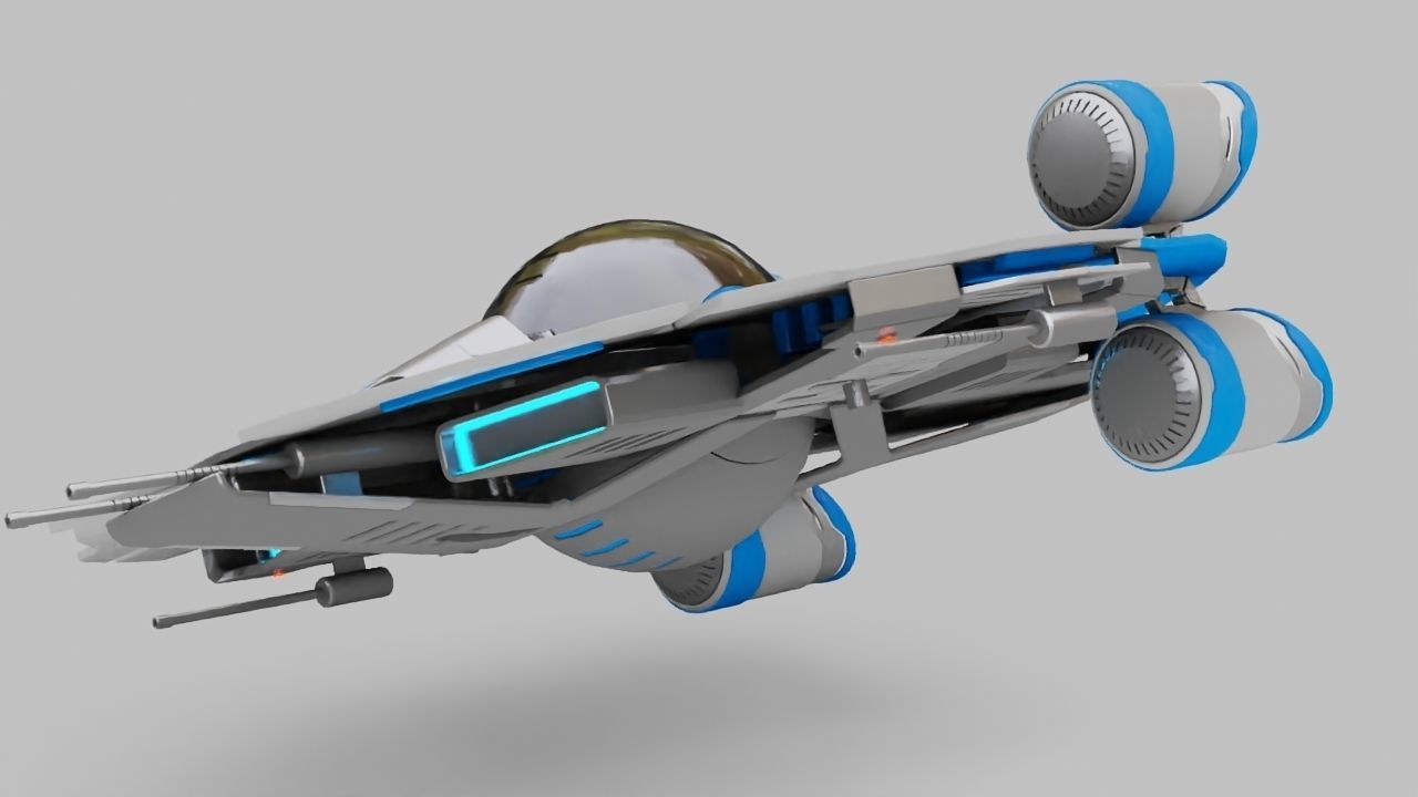 Starship futuristic spaceship flying in air 3D model_10