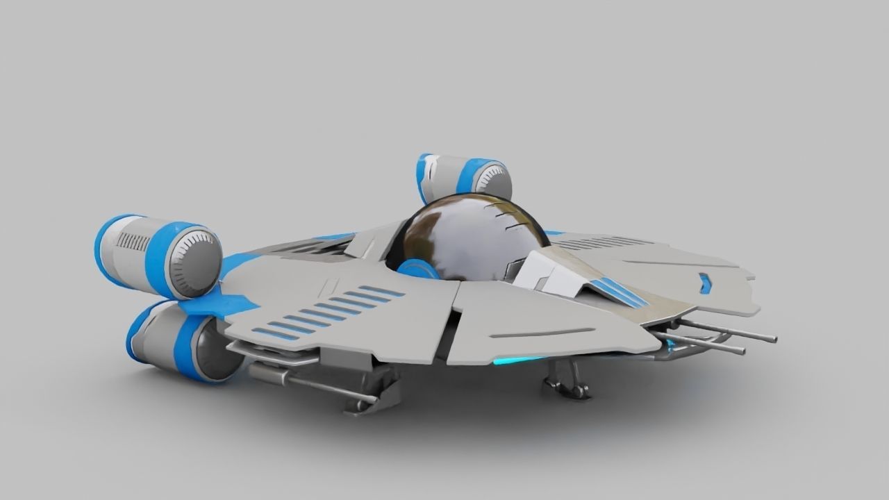 Starship futuristic spaceship flying in air 3D model_1
