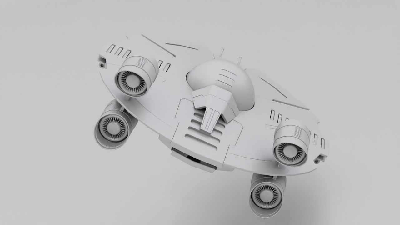 Starship futuristic spaceship flying in air 3D model_16