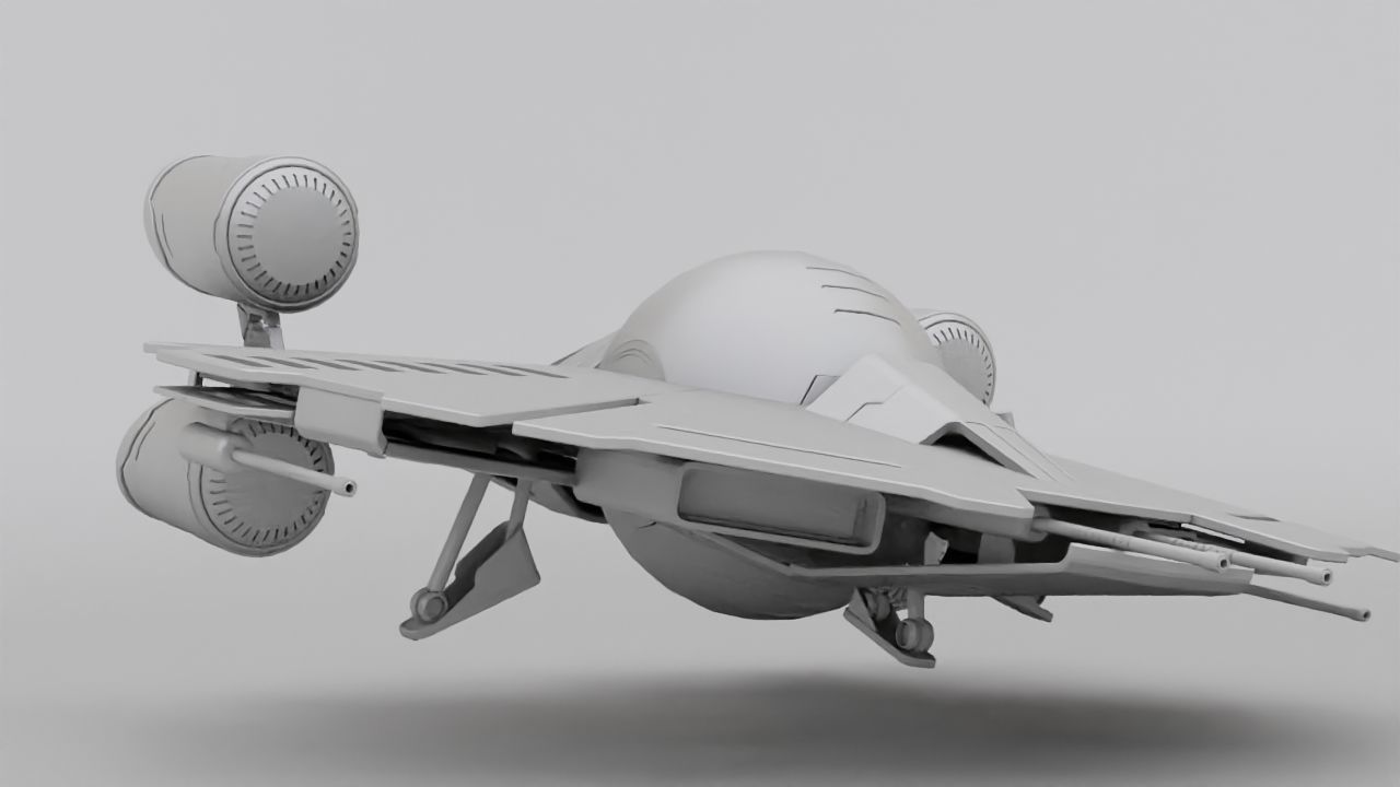 Starship futuristic spaceship flying in air 3D model_19