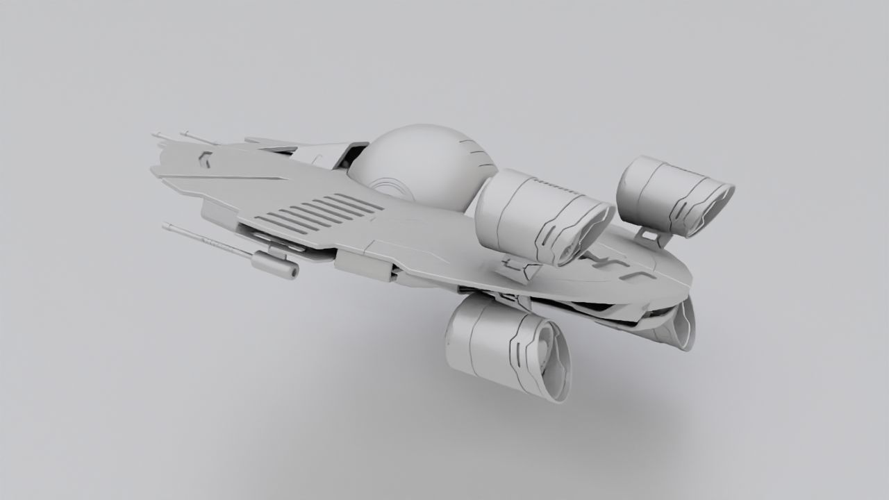 Starship futuristic spaceship flying in air 3D model_17