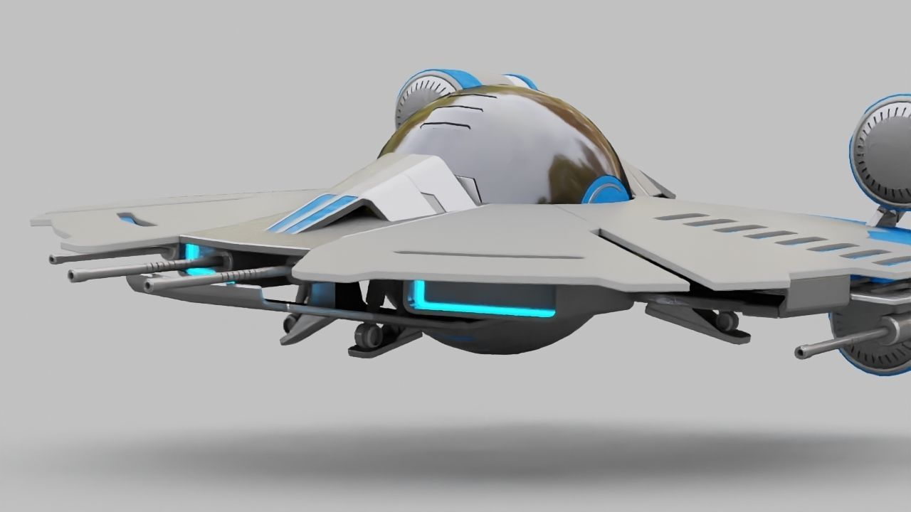 Starship futuristic spaceship flying in air 3D model_9