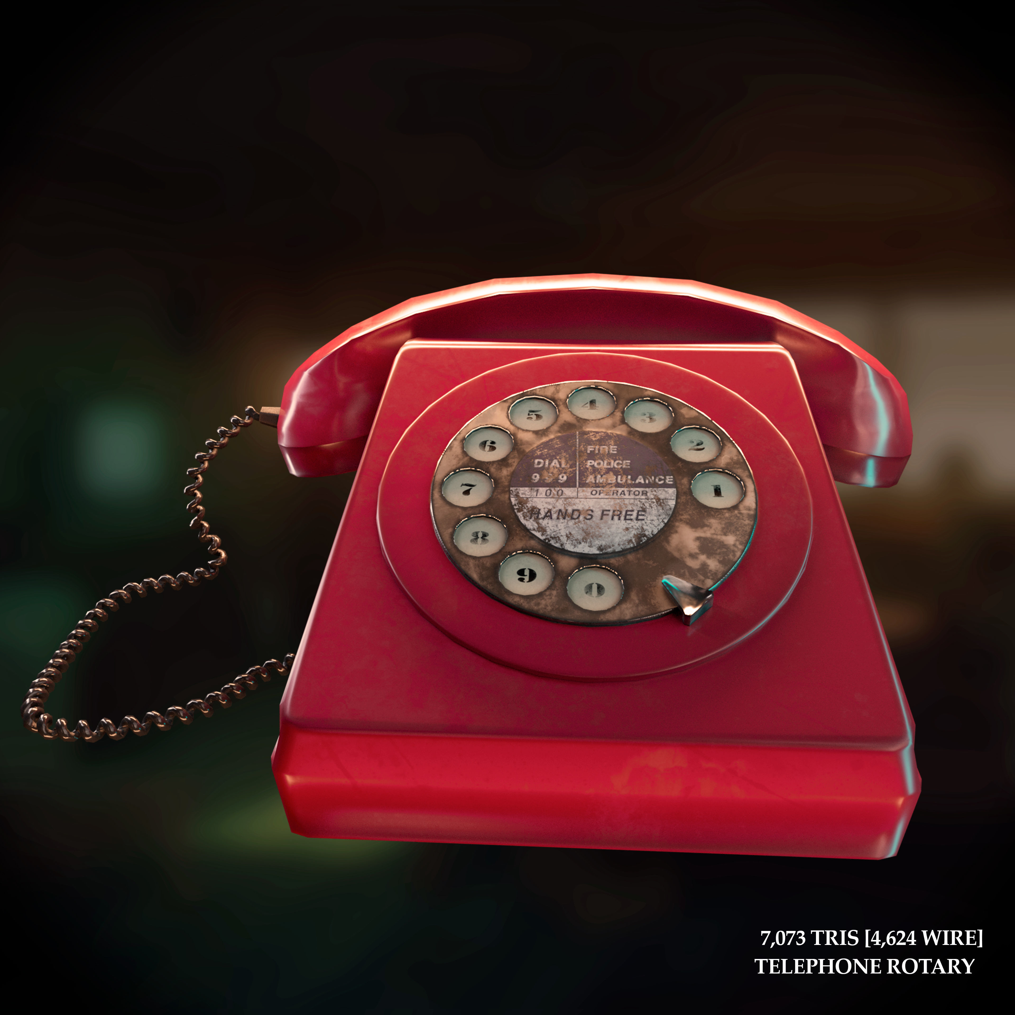 Vintage Telephone Rotary Low-poly 3D model_8