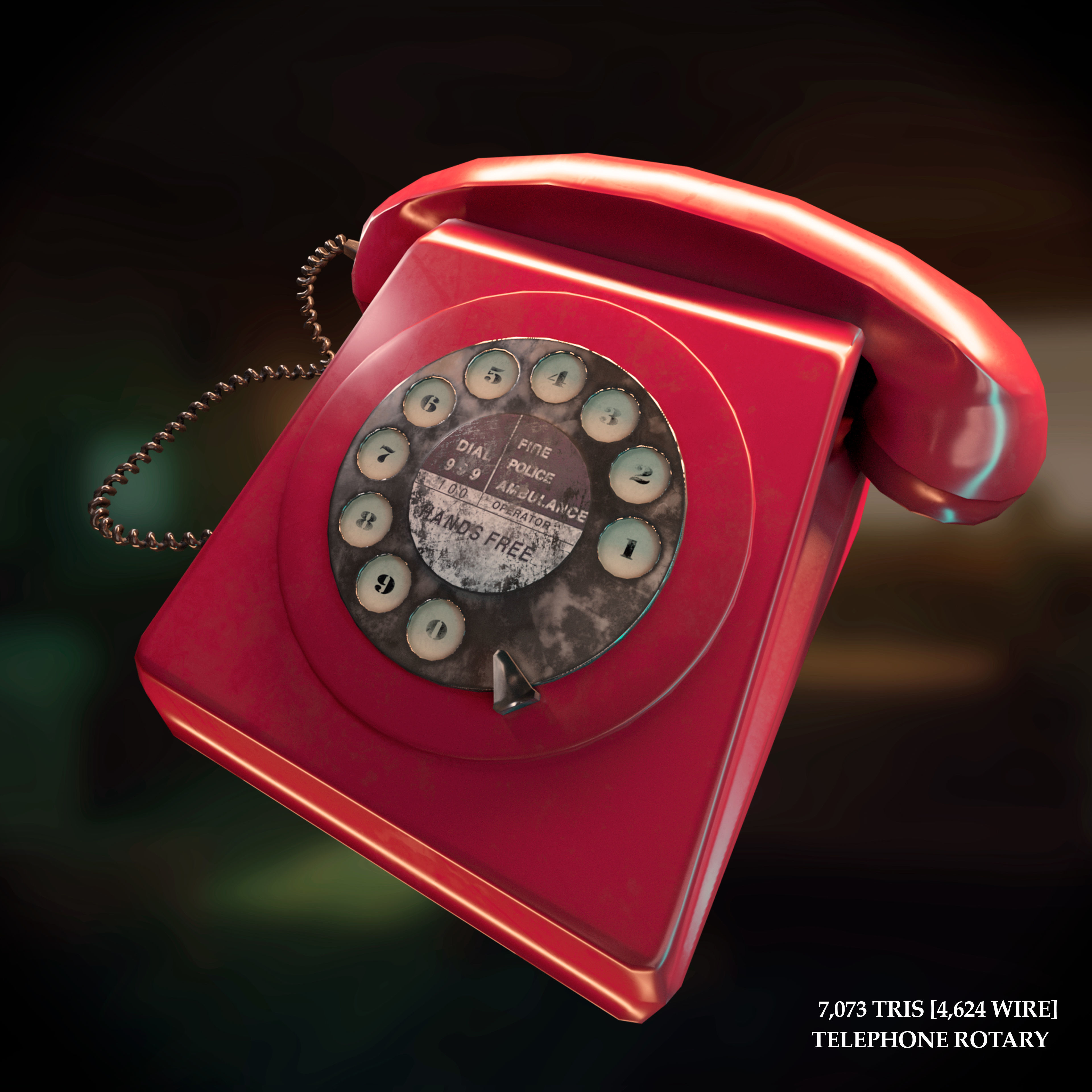 Vintage Telephone Rotary Low-poly 3D model_10