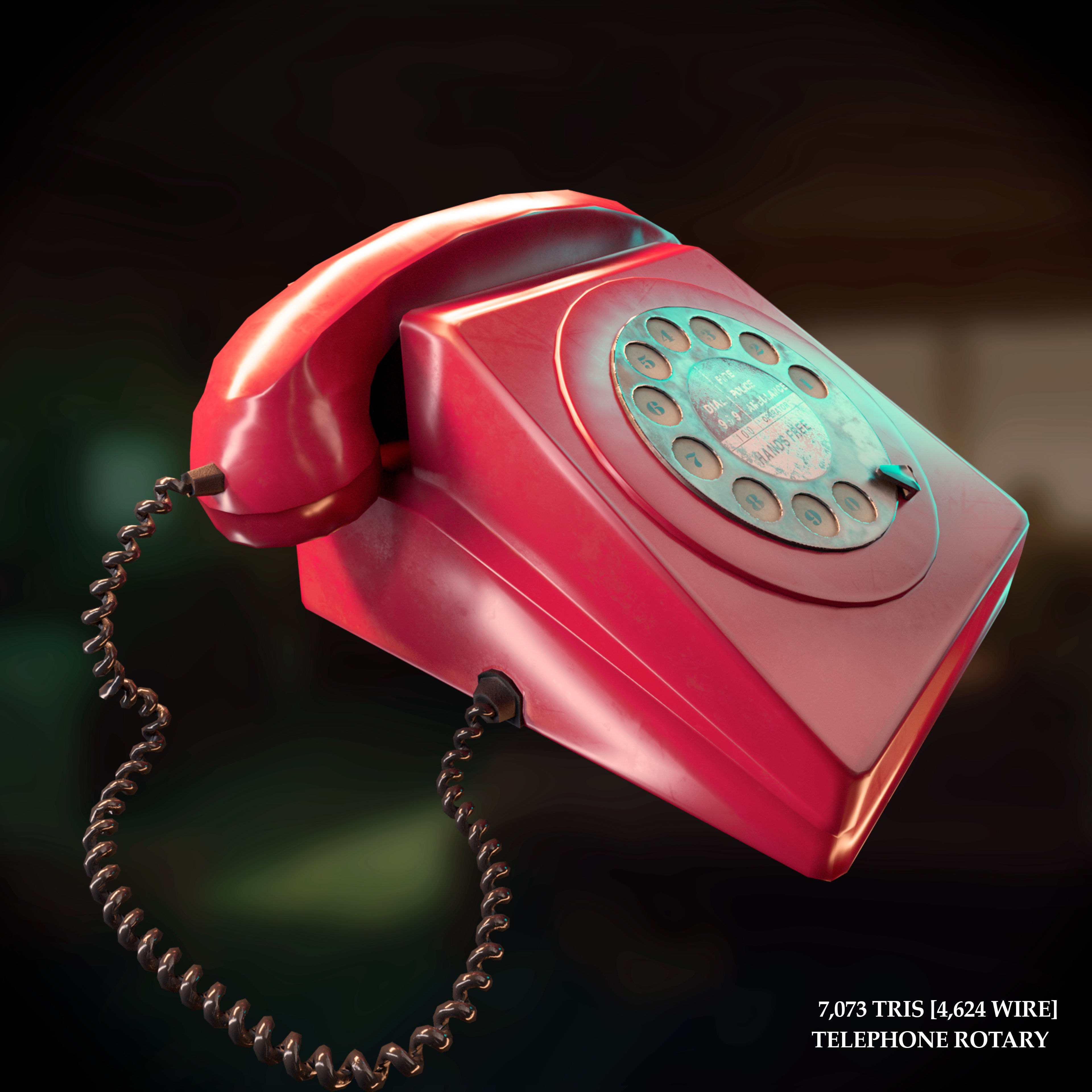 Vintage Telephone Rotary Low-poly 3D model_9