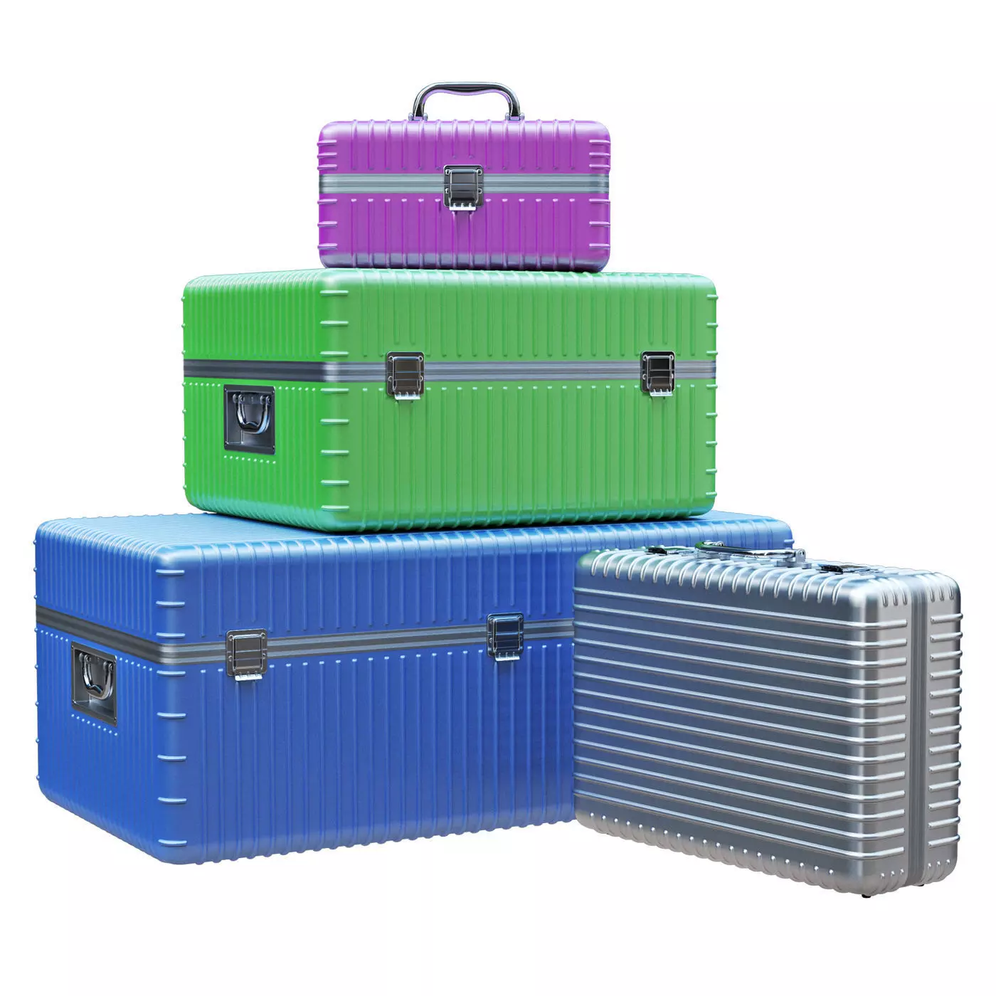 Suitcases three colorful 3D model