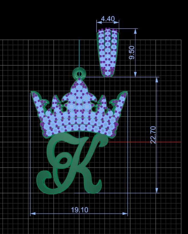 Crown with letter K pendant 3D print model 3D print model_3