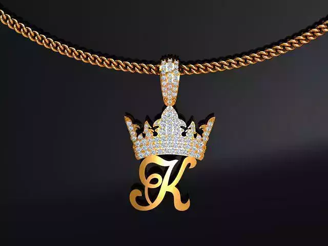 Crown with letter K pendant 3D print model