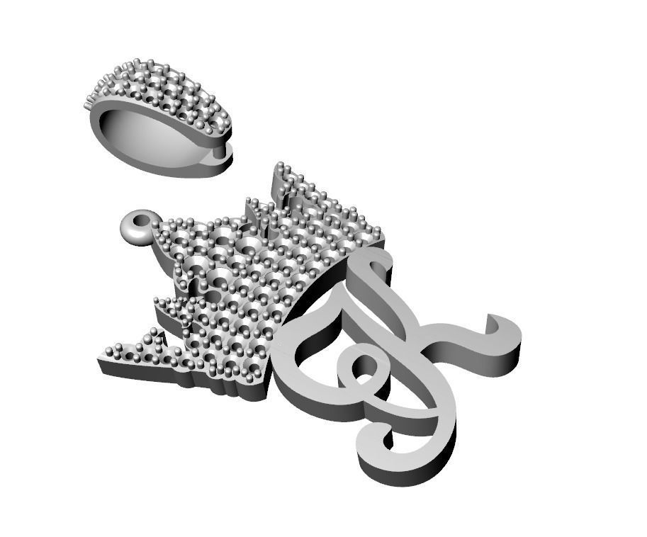 Crown with letter K pendant 3D print model 3D print model_5