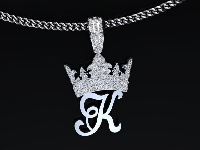 Crown with letter K pendant 3D print model 3D print model_1