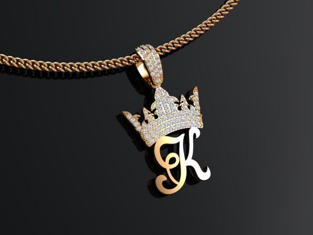 Crown with letter K pendant 3D print model 3D print model_4