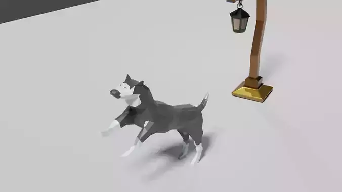 Low Poly 3d Wolf dog on lamp post