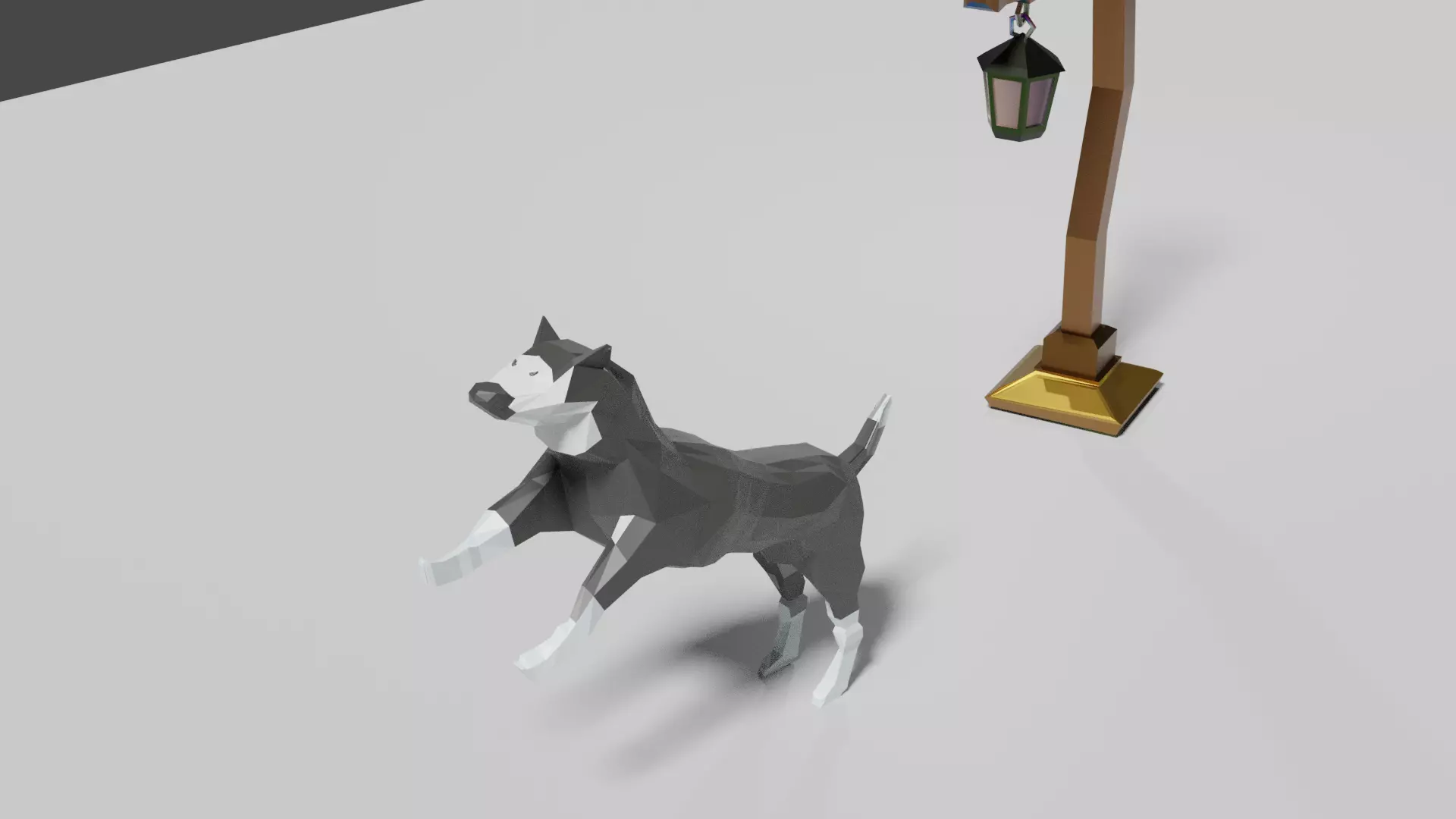 Low Poly 3d Wolf dog on lamp post Low-poly 3D model_0