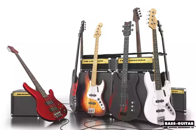 Bass Guitar Collection Low-poly 3D model