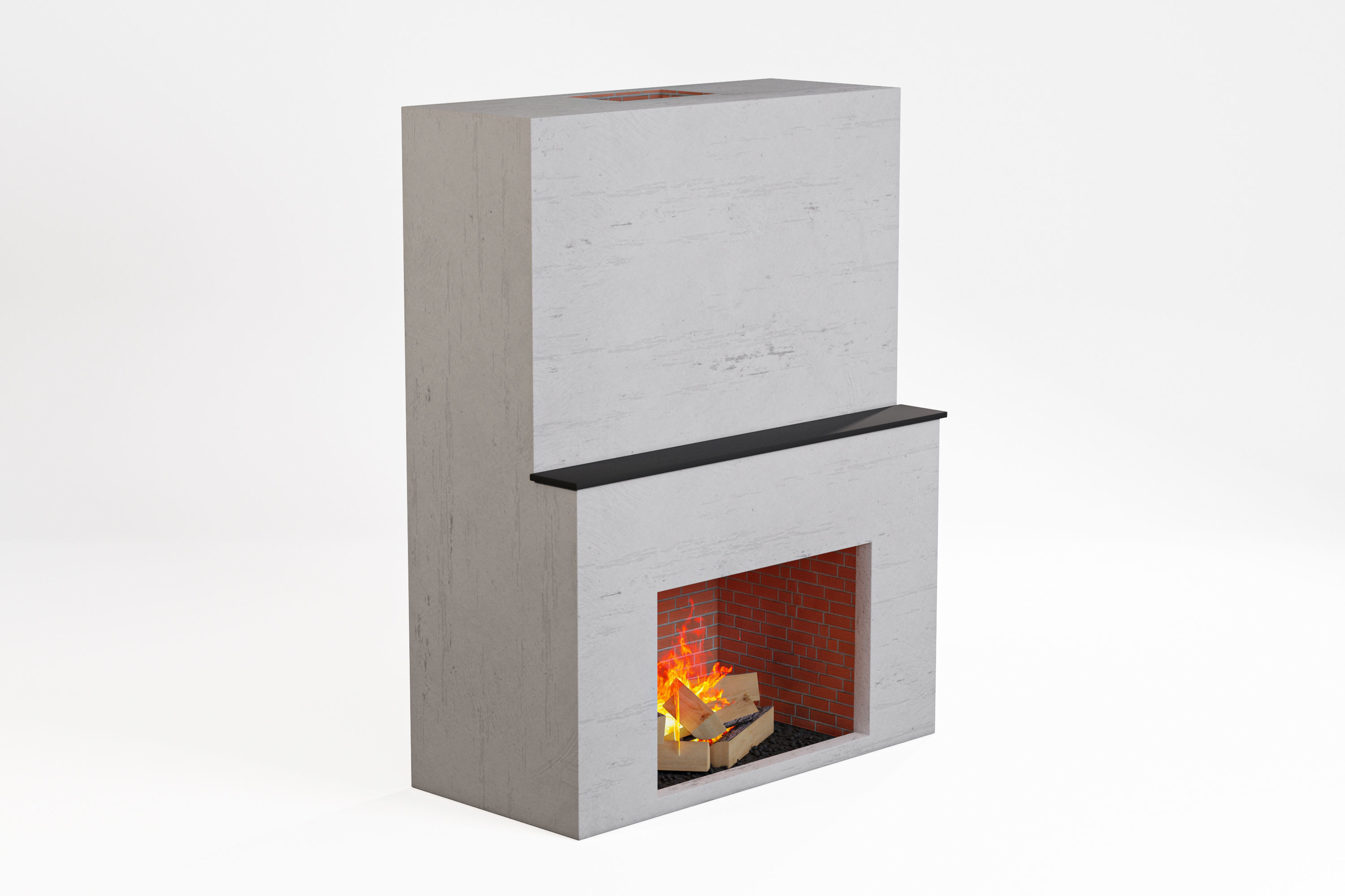 Fireplace with fire in it Low-poly 3D model_3