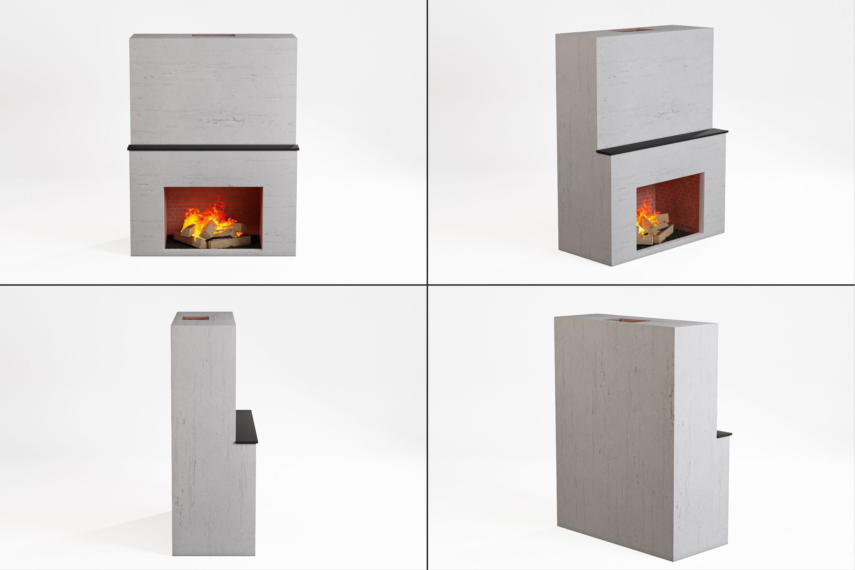 Fireplace with fire in it Low-poly 3D model_1