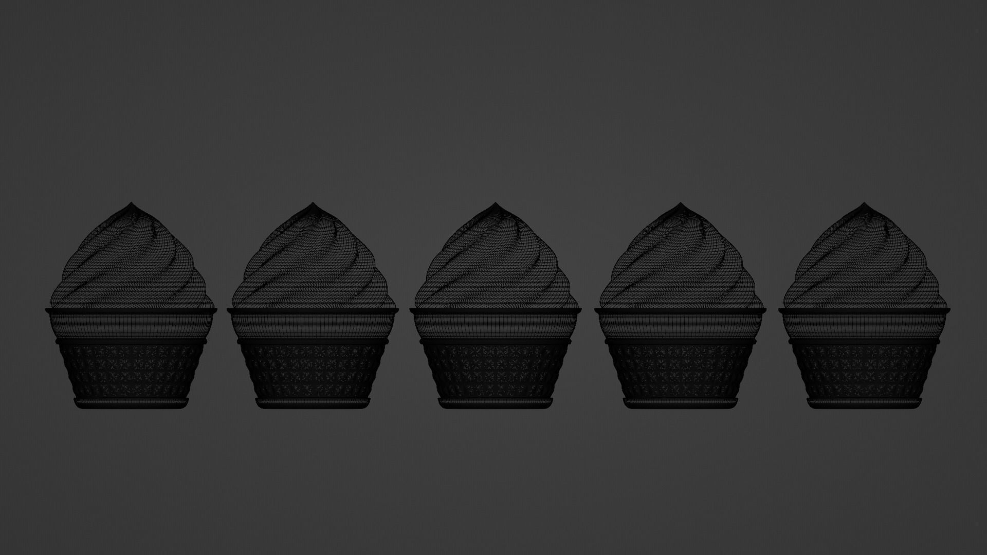 Cupcakes ice cream cone in cup Low-poly 3D model_10