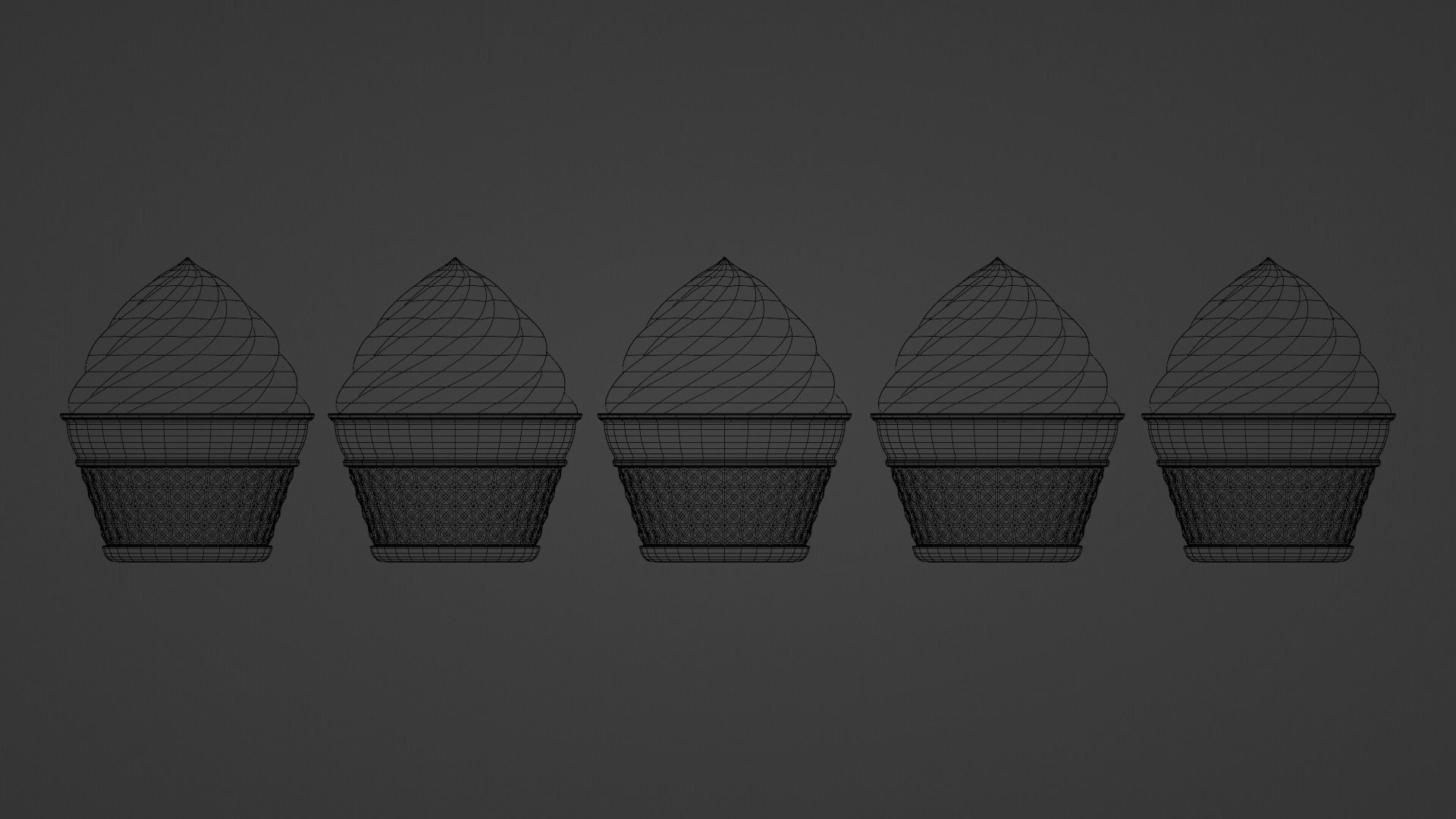 Cupcakes ice cream cone in cup Low-poly 3D model_6