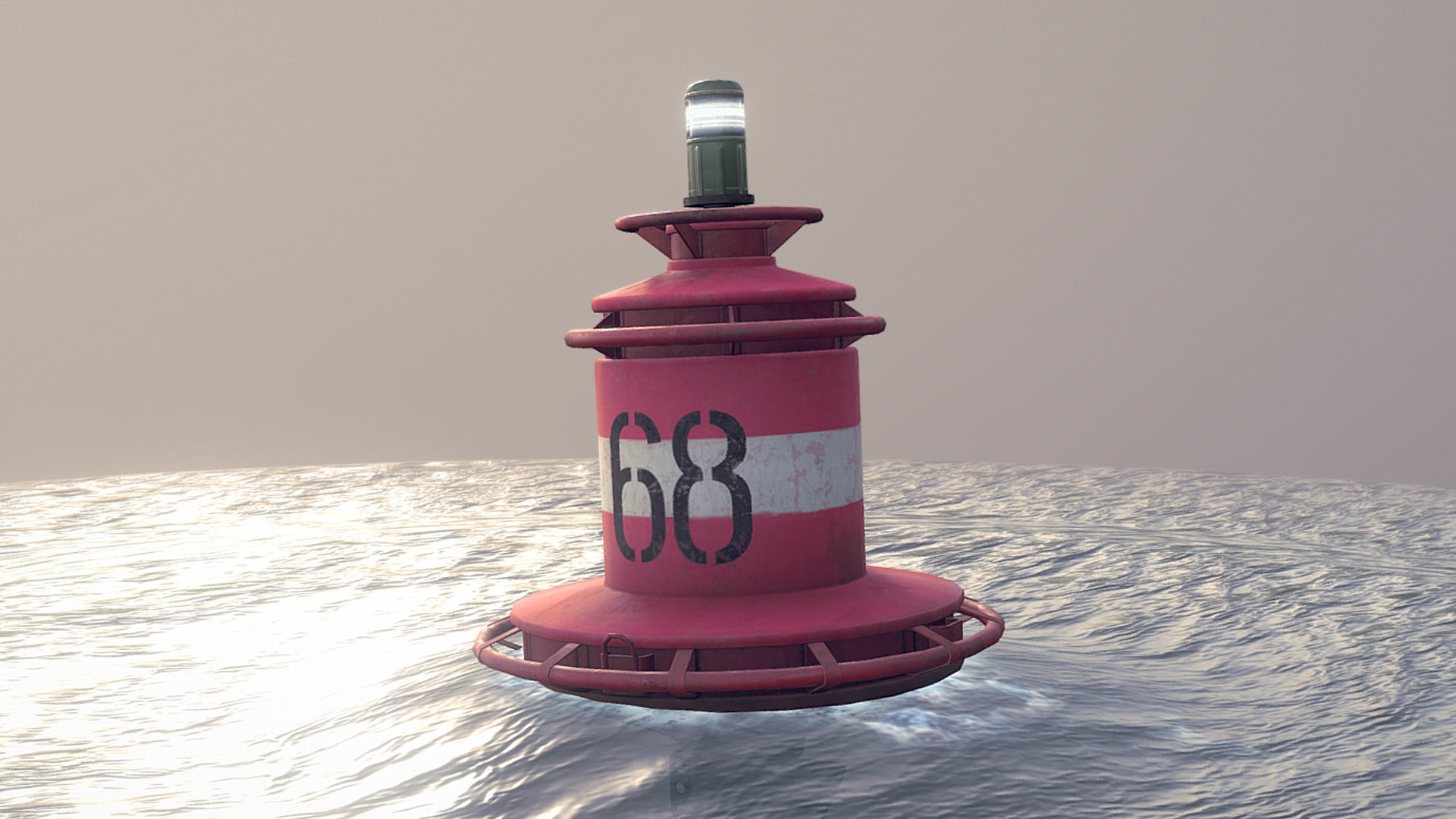 Buoy River RB-4-02 Right Turn Mark Low-poly 3D model_1