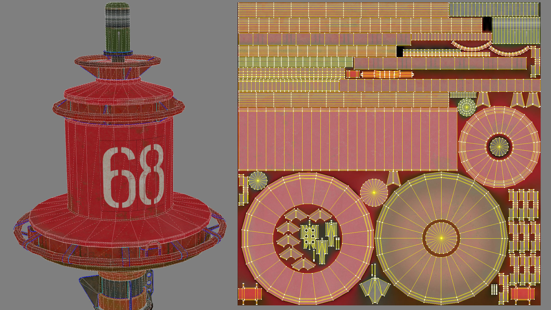 Buoy River RB-4-02 Right Turn Mark Low-poly 3D model_26