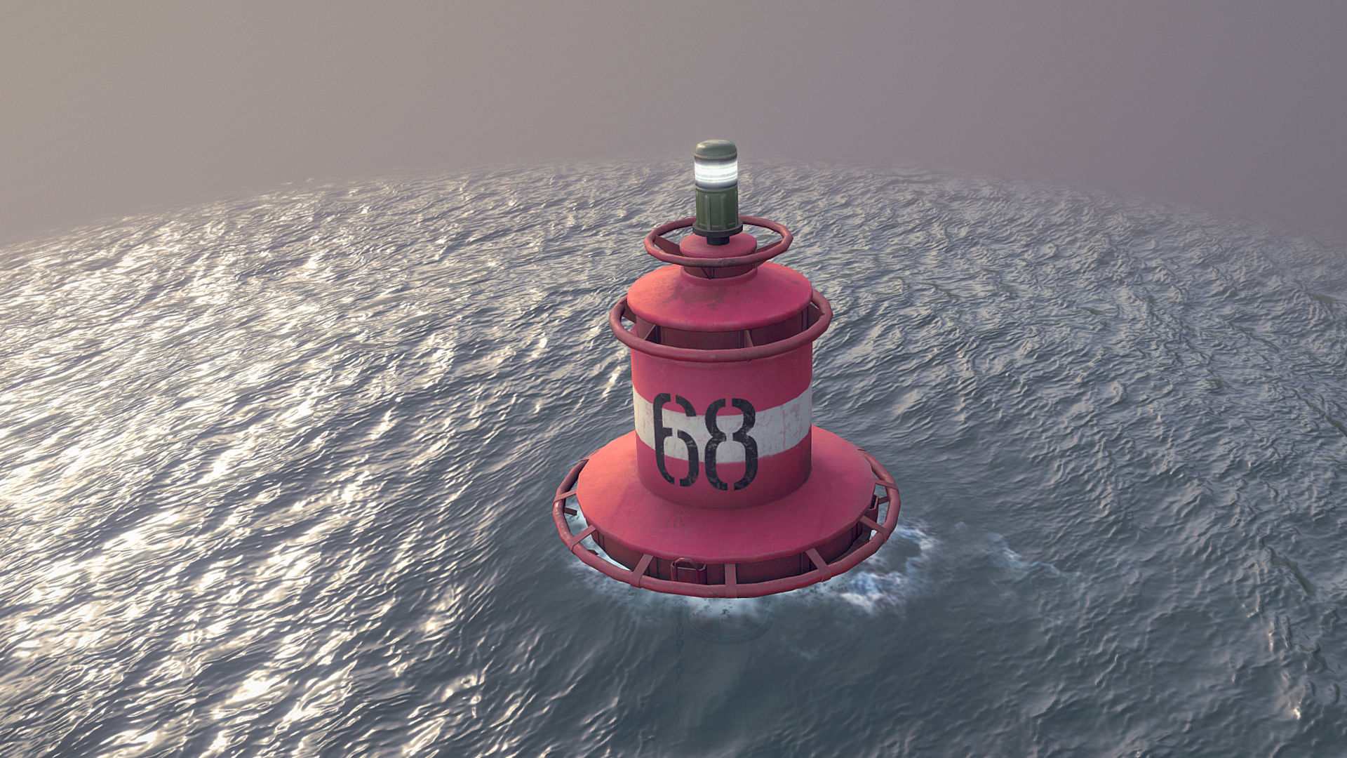 Buoy River RB-4-02 Right Turn Mark Low-poly 3D model_2