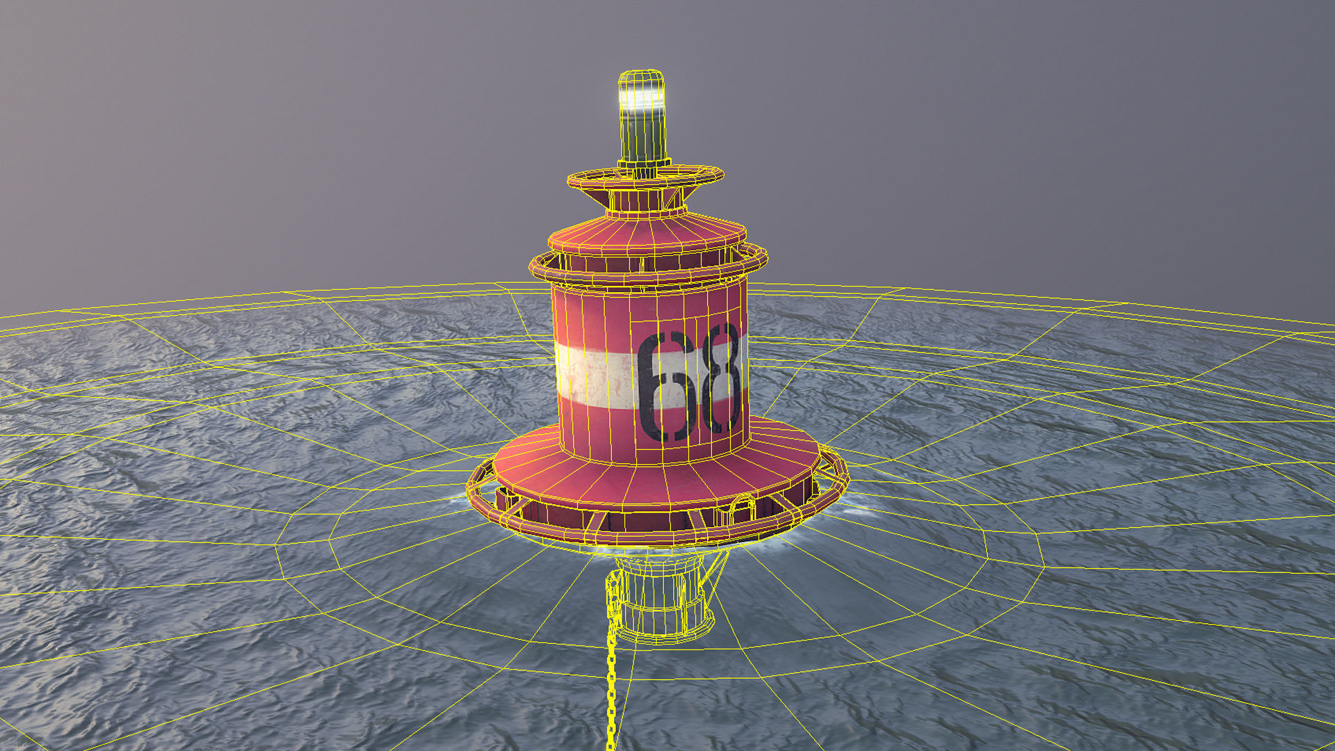 Buoy River RB-4-02 Right Turn Mark Low-poly 3D model_23