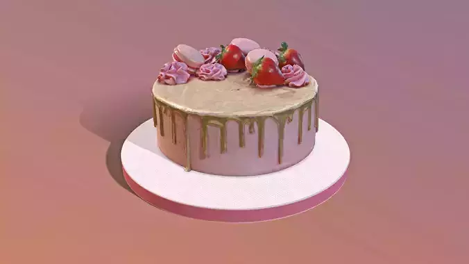 Golden Strawberry Drip Cake