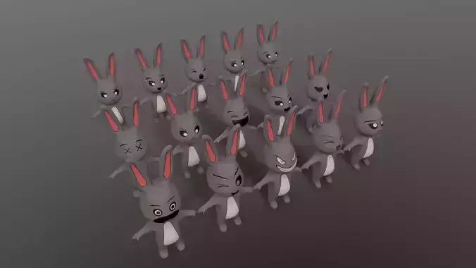 Comic Rabbit Bunny Jump and Run Egypt Splatter Set  Low-poly 3D model