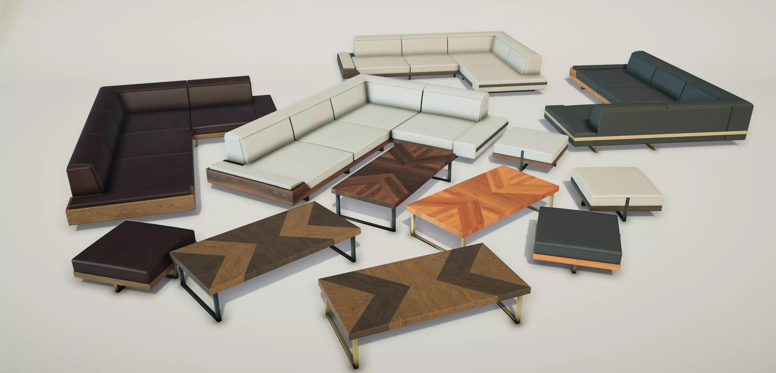Modern Living Room Set Low-poly 3D model_0