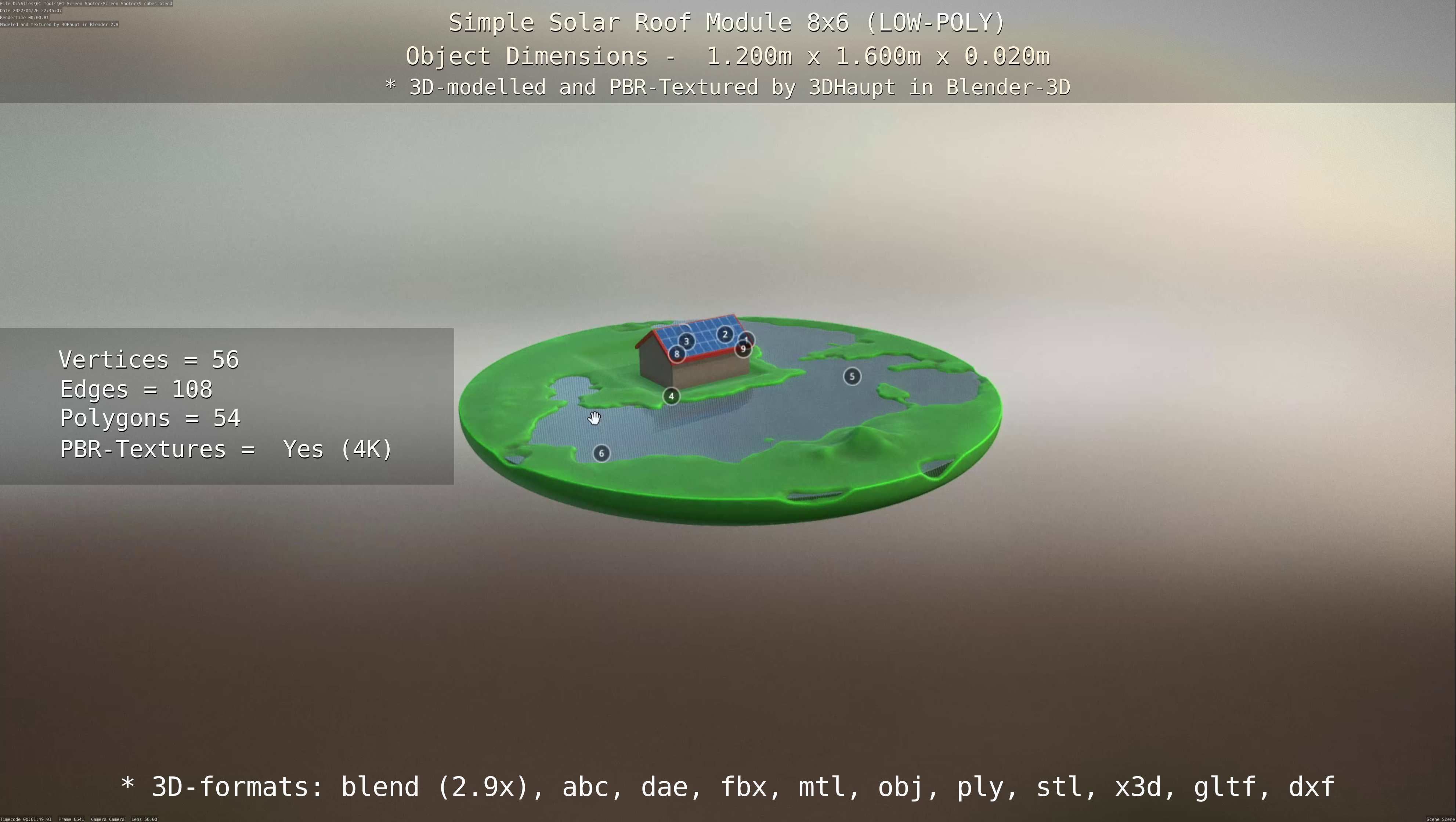 Simple Solar Roof Module 8x6 Low-poly 3D model_47