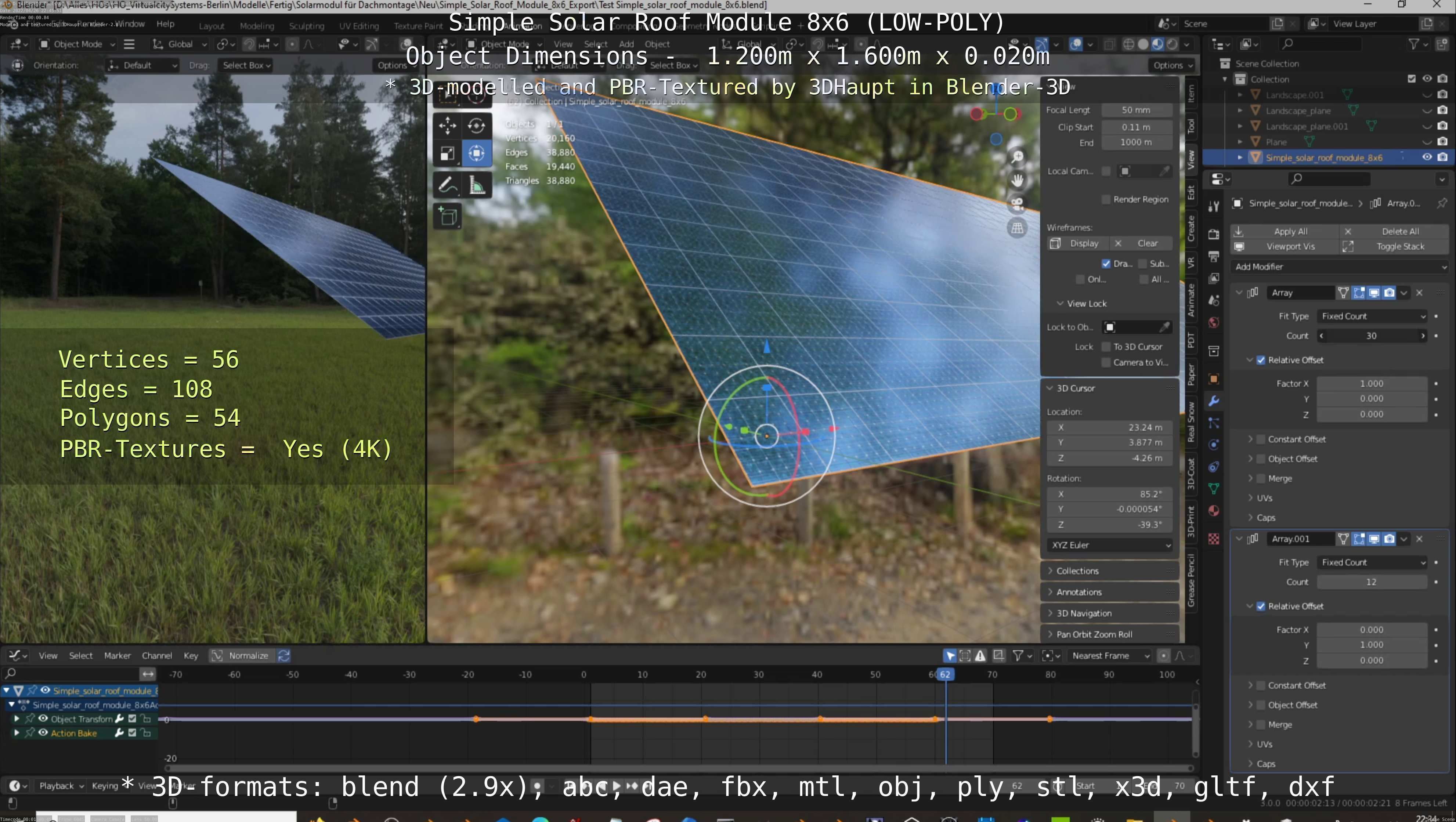 Simple Solar Roof Module 8x6 Low-poly 3D model_44