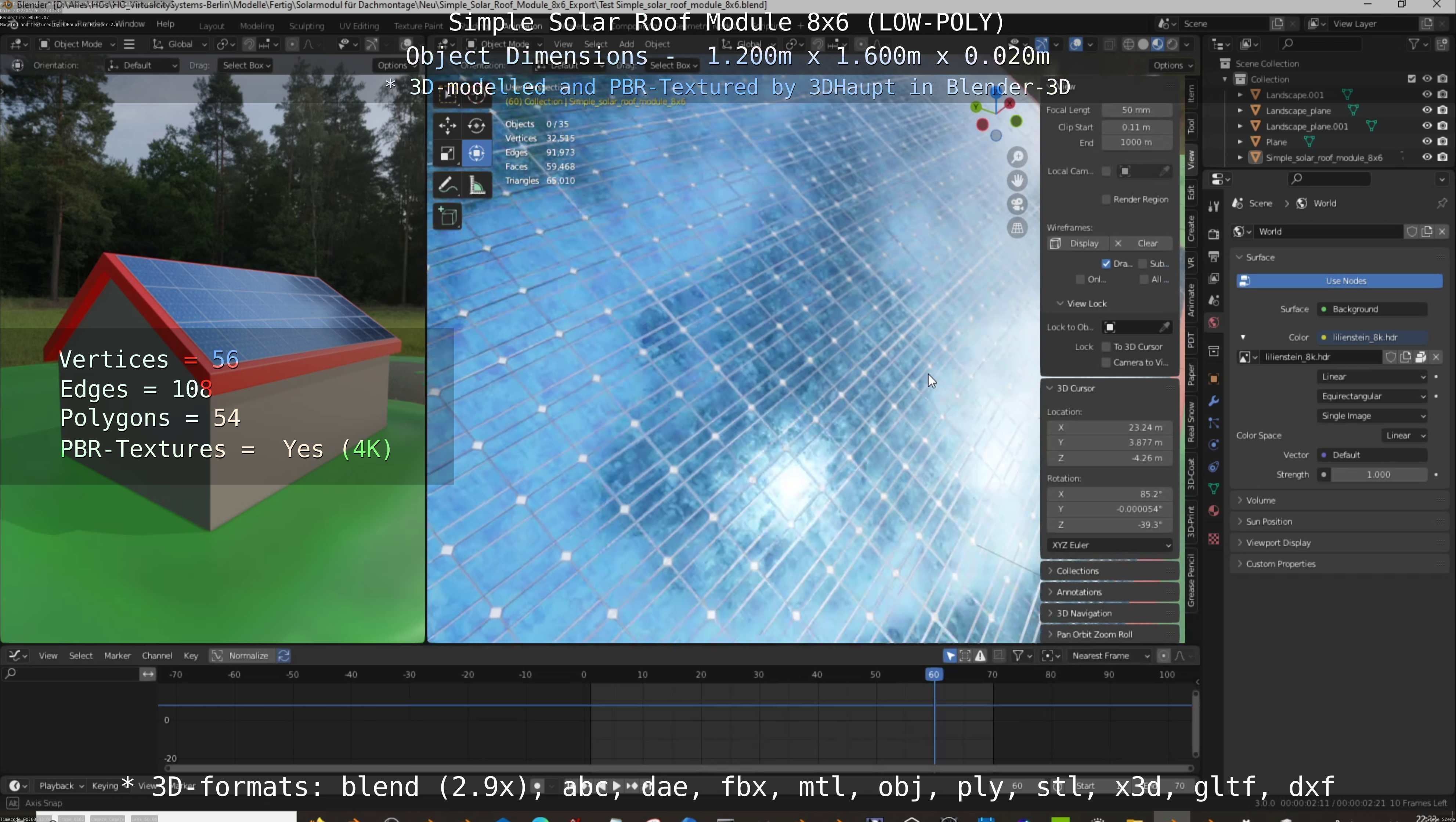 Simple Solar Roof Module 8x6 Low-poly 3D model_56