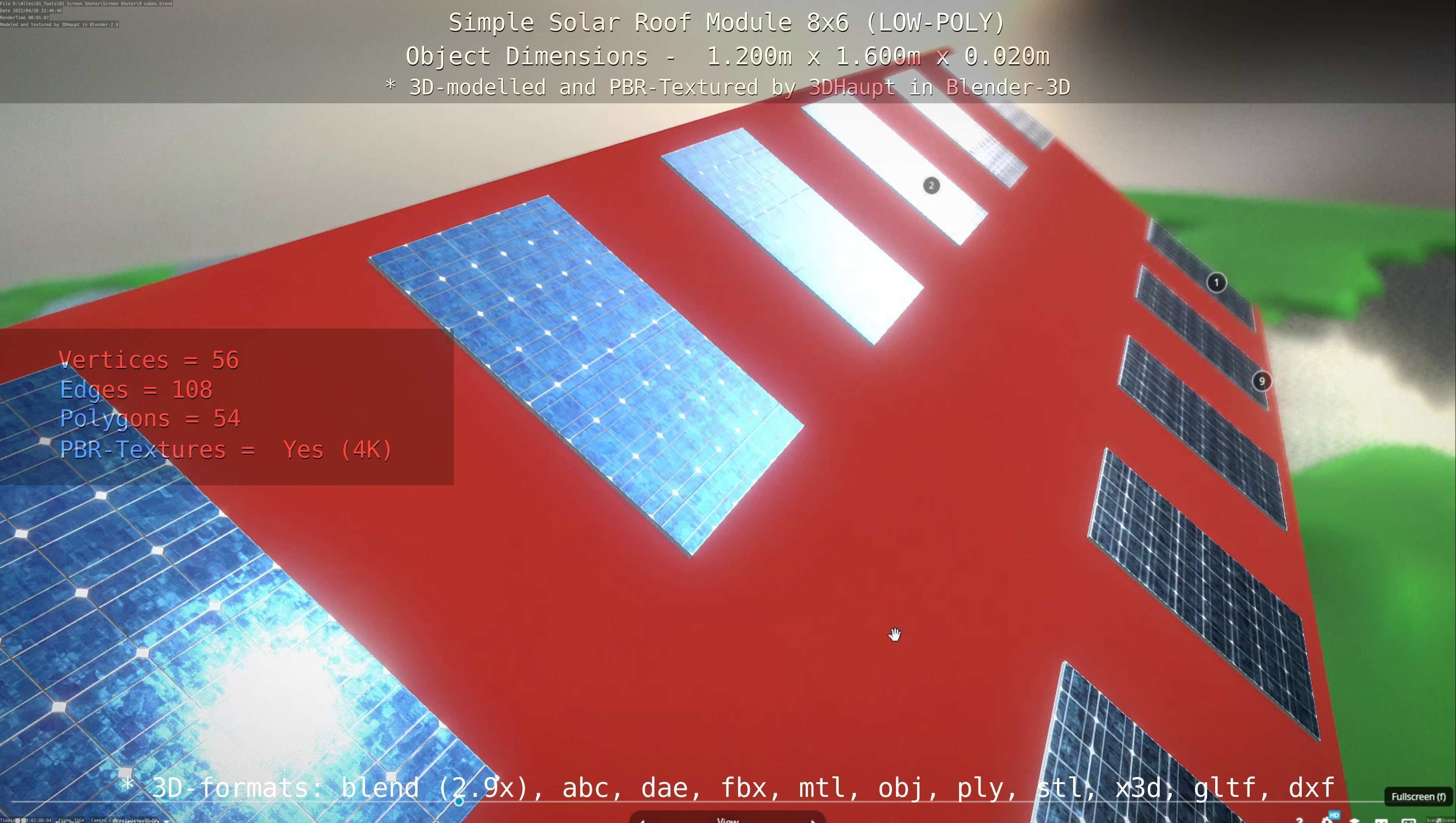 Simple Solar Roof Module 8x6 Low-poly 3D model_134