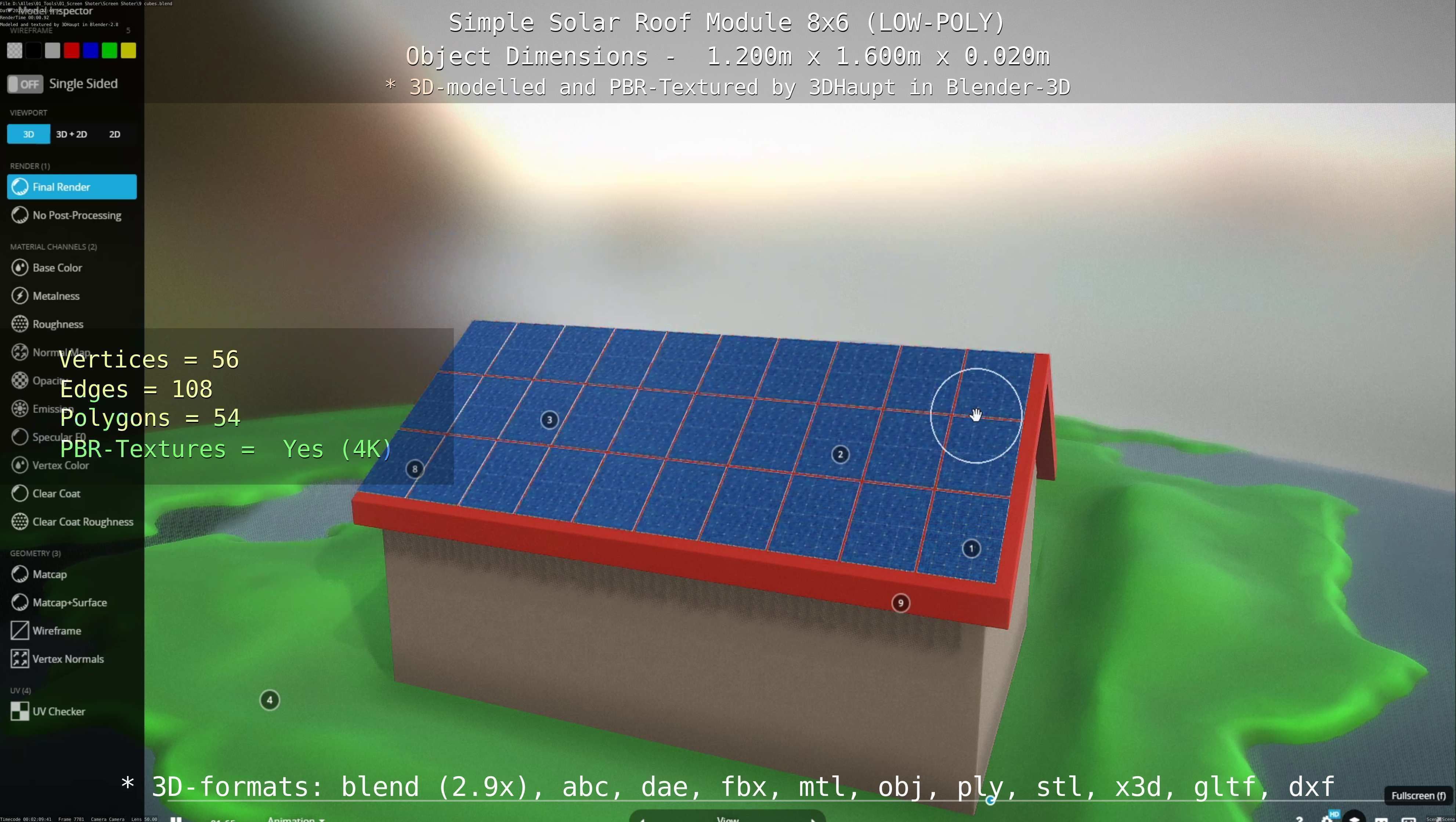 Simple Solar Roof Module 8x6 Low-poly 3D model_137