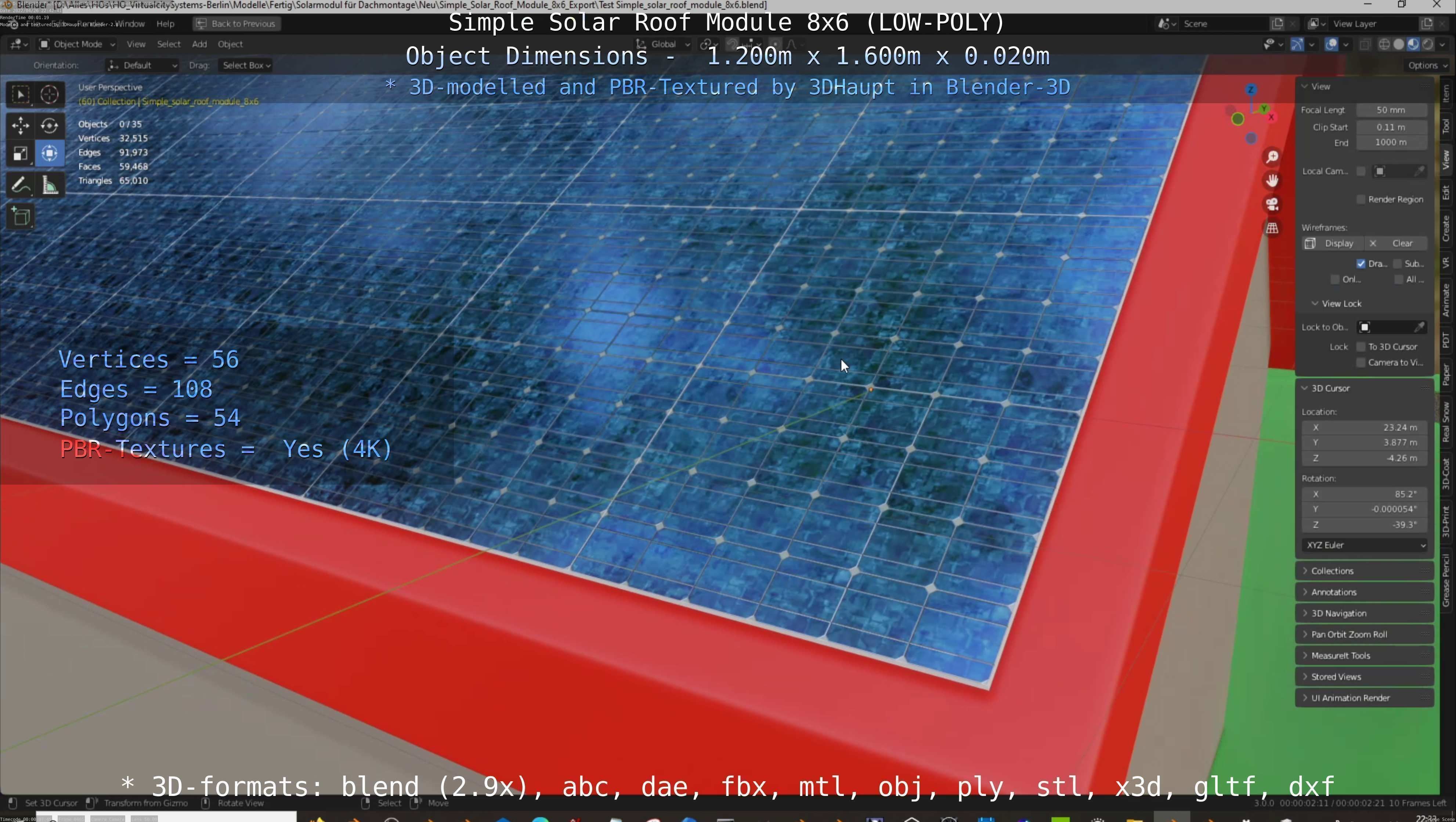 Simple Solar Roof Module 8x6 Low-poly 3D model_60