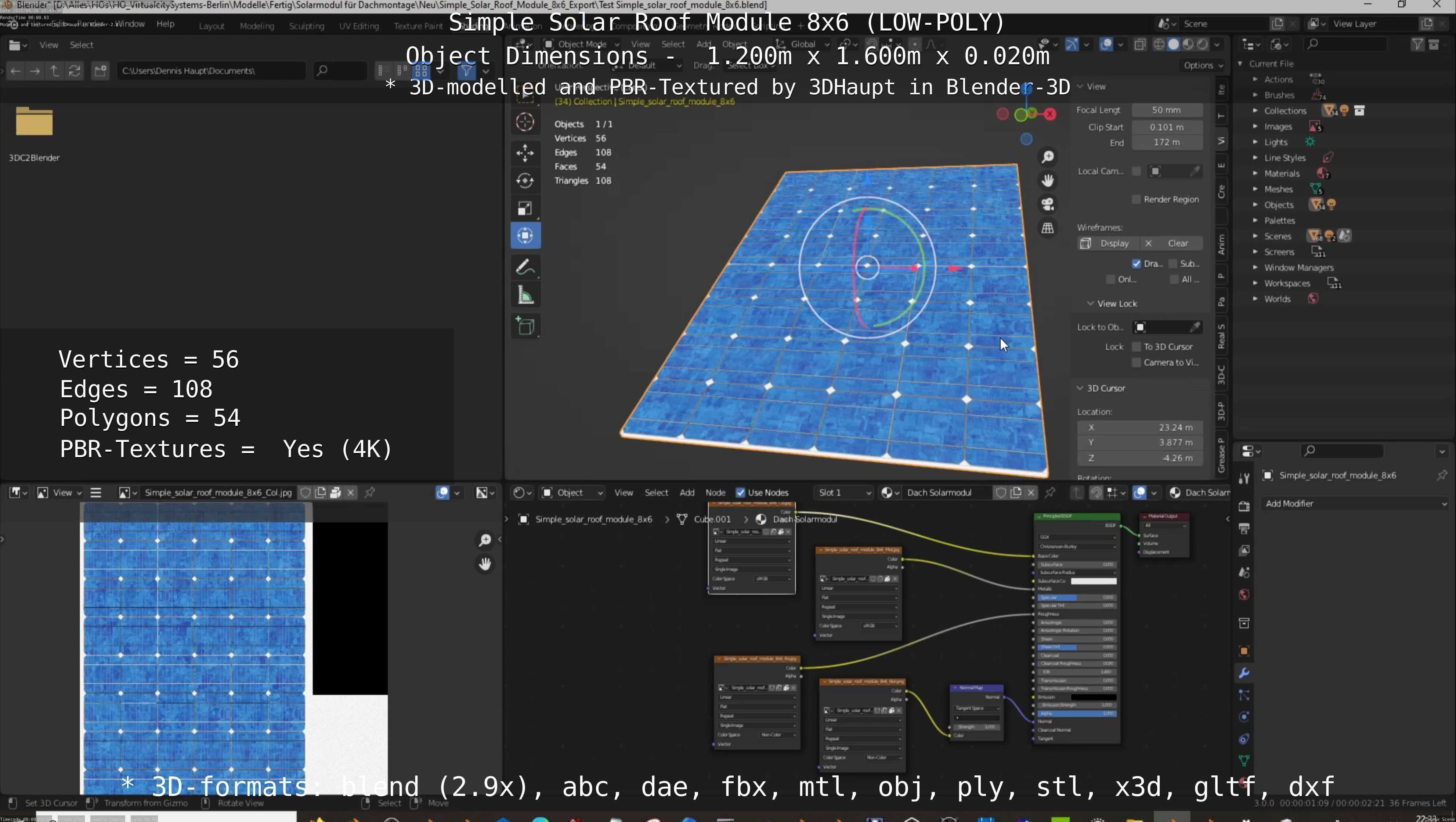 Simple Solar Roof Module 8x6 Low-poly 3D model_71