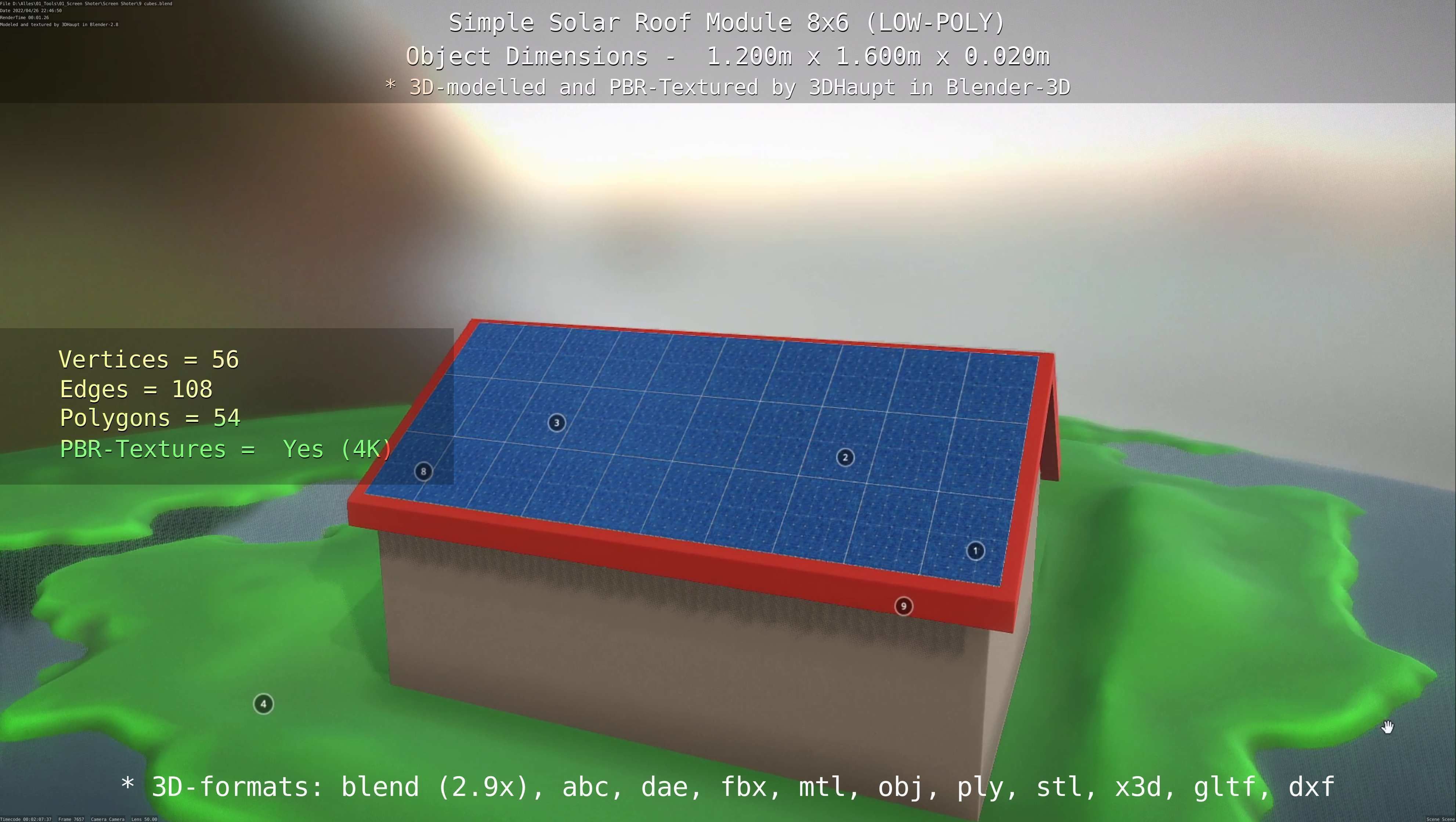 Simple Solar Roof Module 8x6 Low-poly 3D model_131