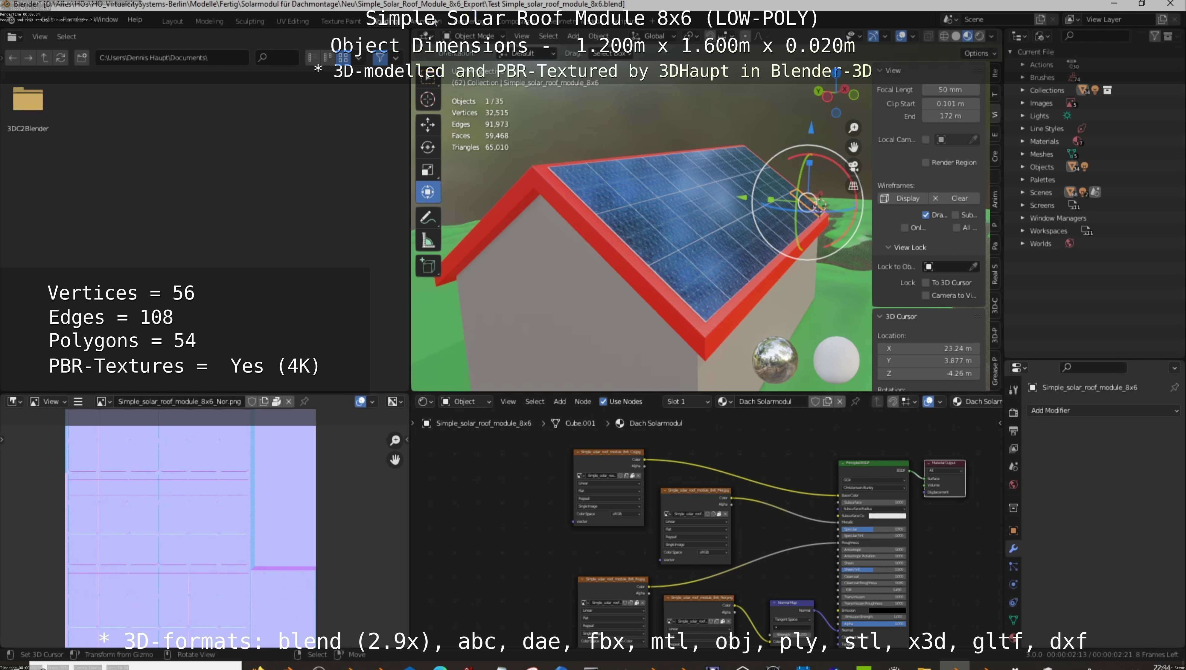Simple Solar Roof Module 8x6 Low-poly 3D model_76