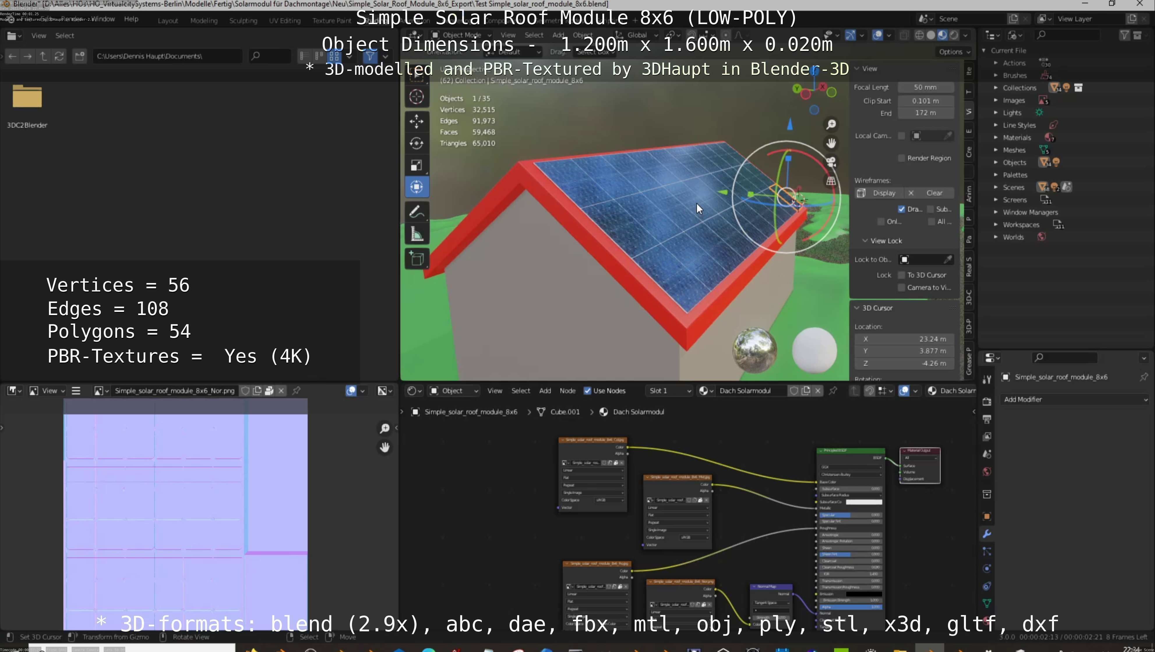 Simple Solar Roof Module 8x6 Low-poly 3D model_82
