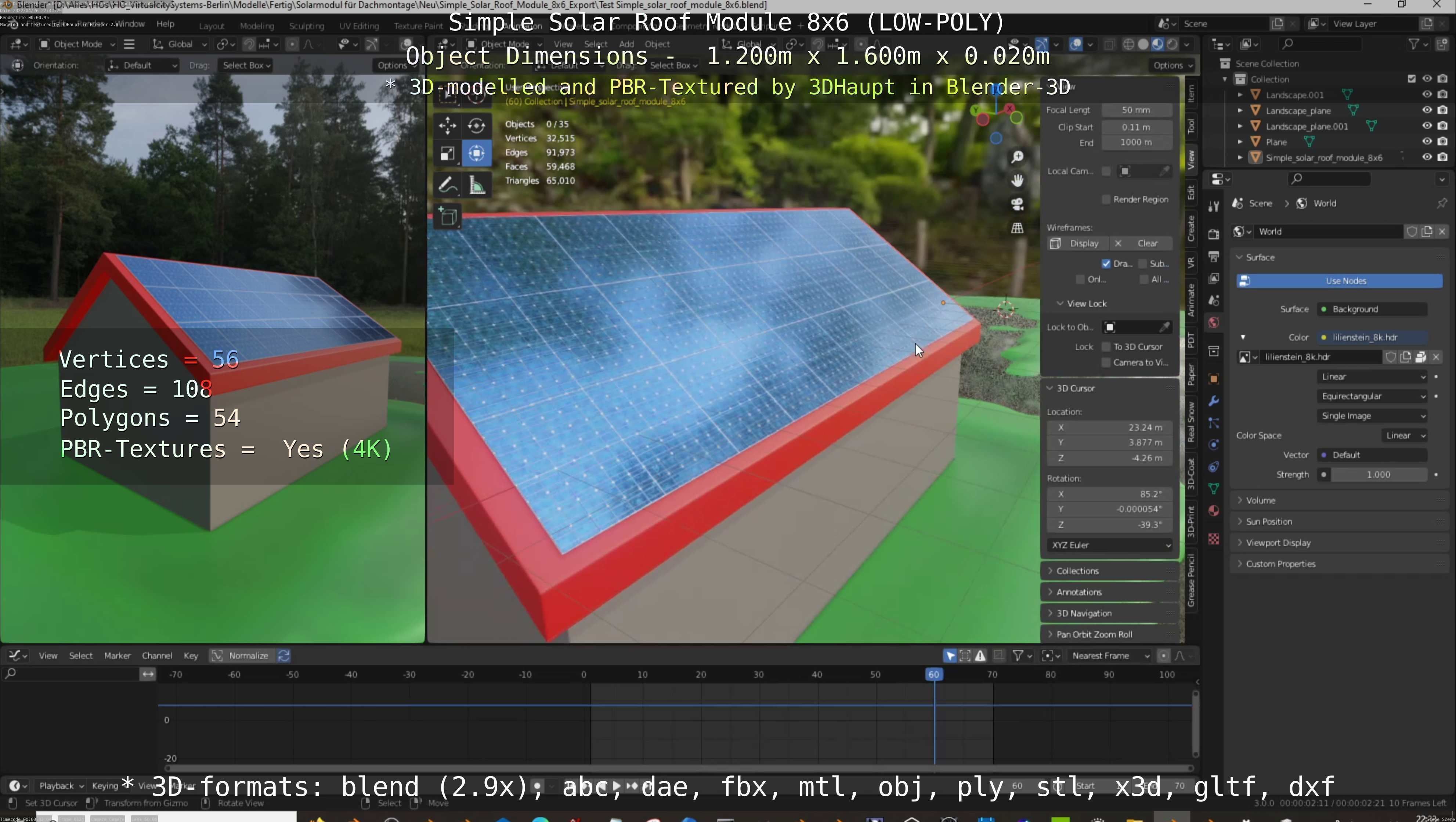 Simple Solar Roof Module 8x6 Low-poly 3D model_135