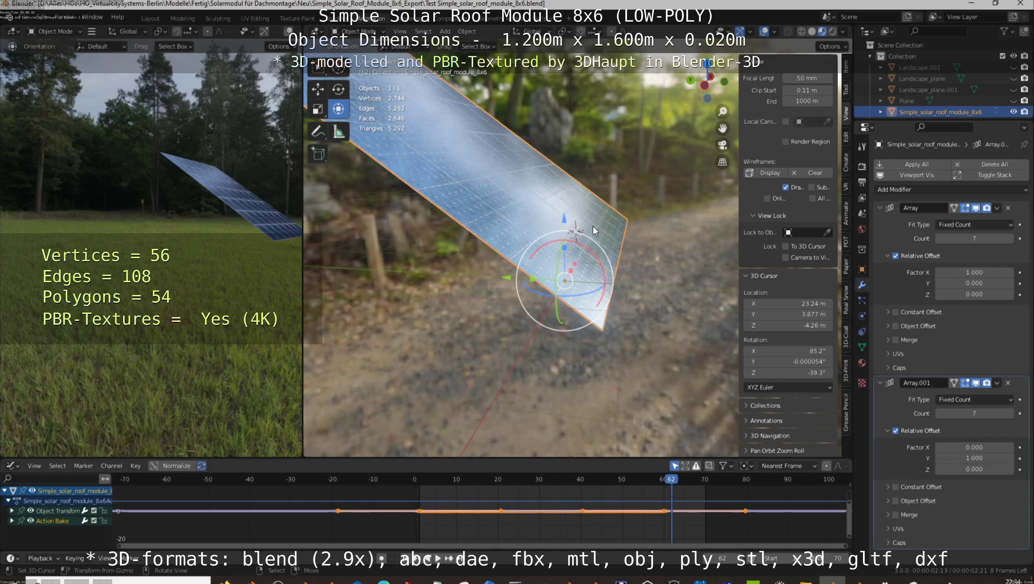 Simple Solar Roof Module 8x6 Low-poly 3D model_110