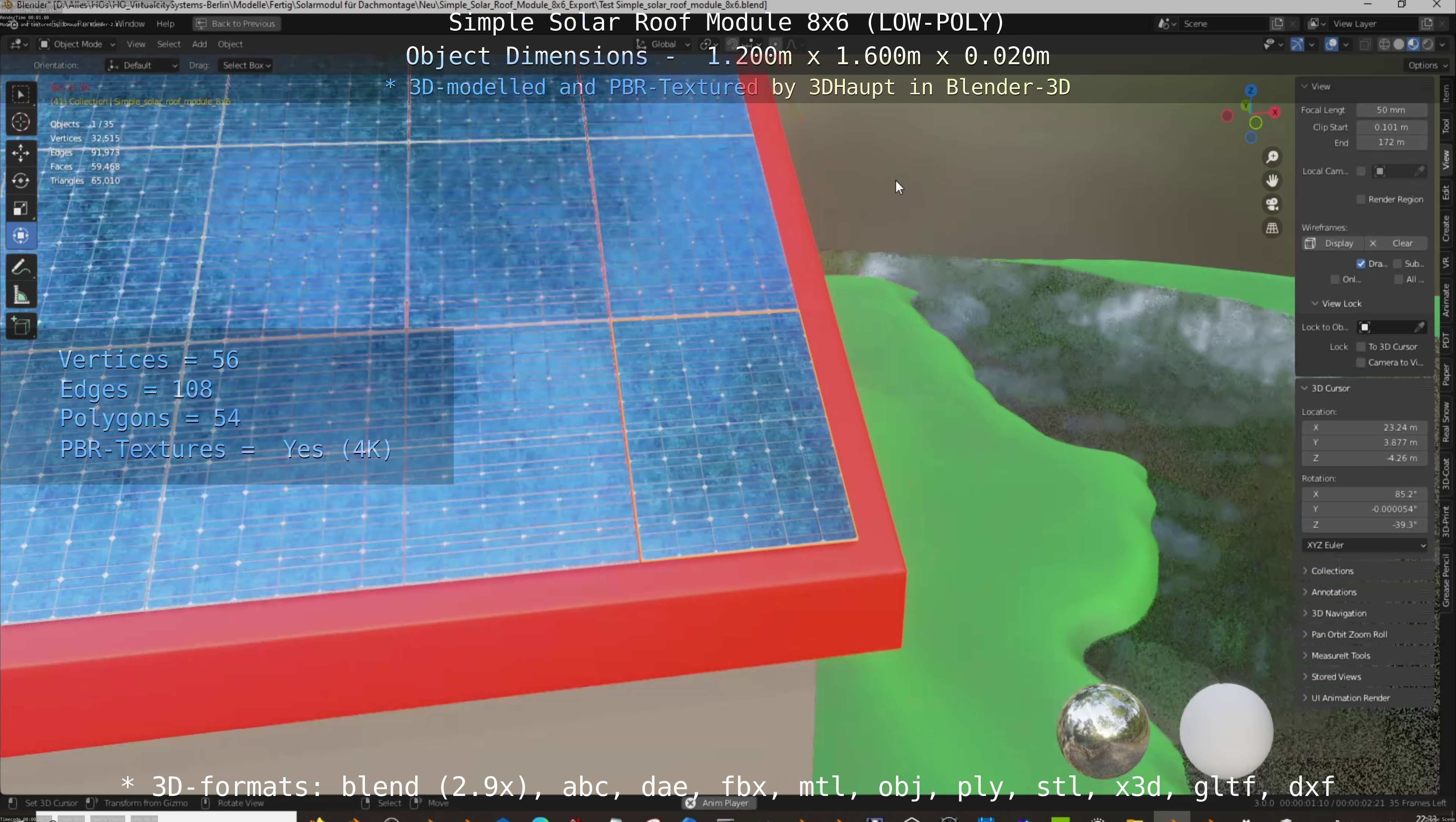 Simple Solar Roof Module 8x6 Low-poly 3D model_17