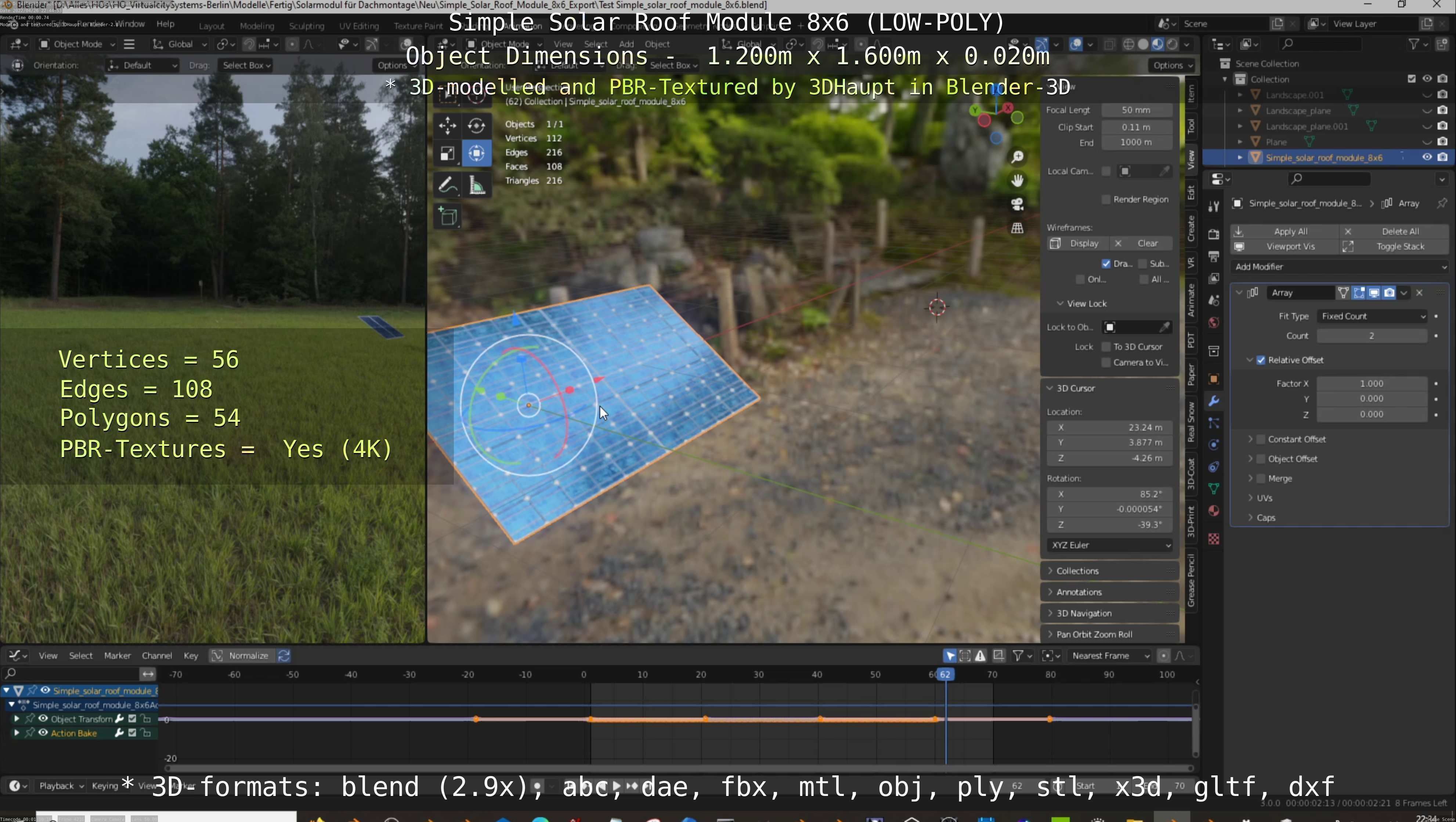 Simple Solar Roof Module 8x6 Low-poly 3D model_86